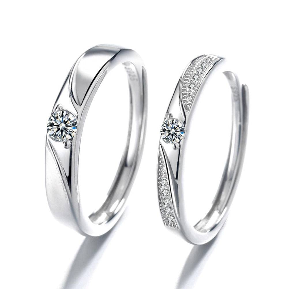 Sterling Silver Open Finger Ring S925 - Micro-Inlaid Zircon Diamond Couple Ring for Men & Women - Adjustable Proposal Wedding Engagement Jewelry Gift for Lover - Perfect for Anniversaries, Valentine's Day & Romantic Occasions