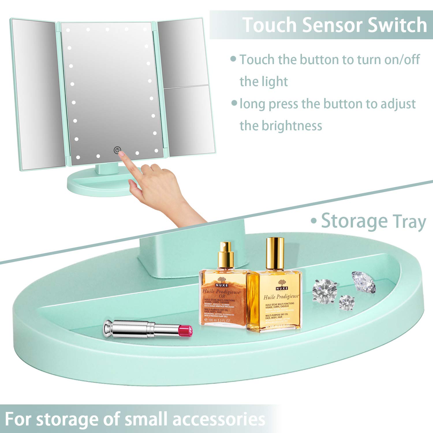 Tri-Fold LED Vanity Mirror - 21 Lights, 3X Magnification, Touch Control for Home & Travel Makeup