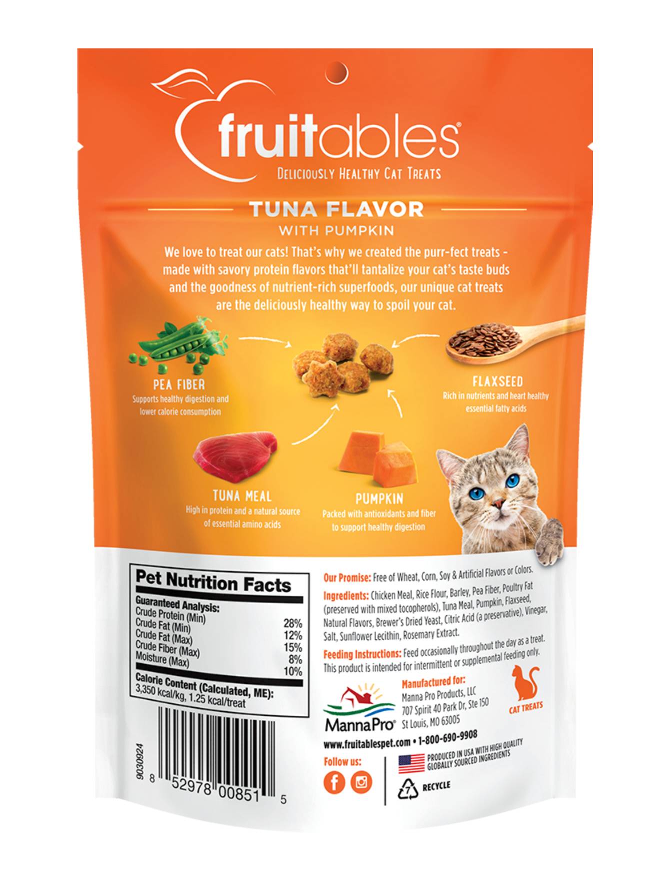 Fruitables Crunchy Tuna with Pumpkin Cat Treats 2.5oz - Healthy Natural Cat Snacks for Indoor Cats - Perfect for Training, Rewards & Dental Health