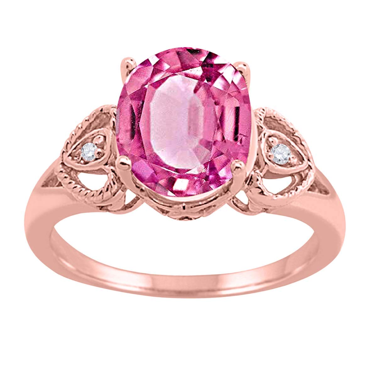 MauliJewels 2.40 Carat Oval Pink Topaz and Diamond Engagement Ring for Women - 10K Rose Gold Prong Setting - Perfect for Valentine's Day, Anniversary & Wedding Gifts