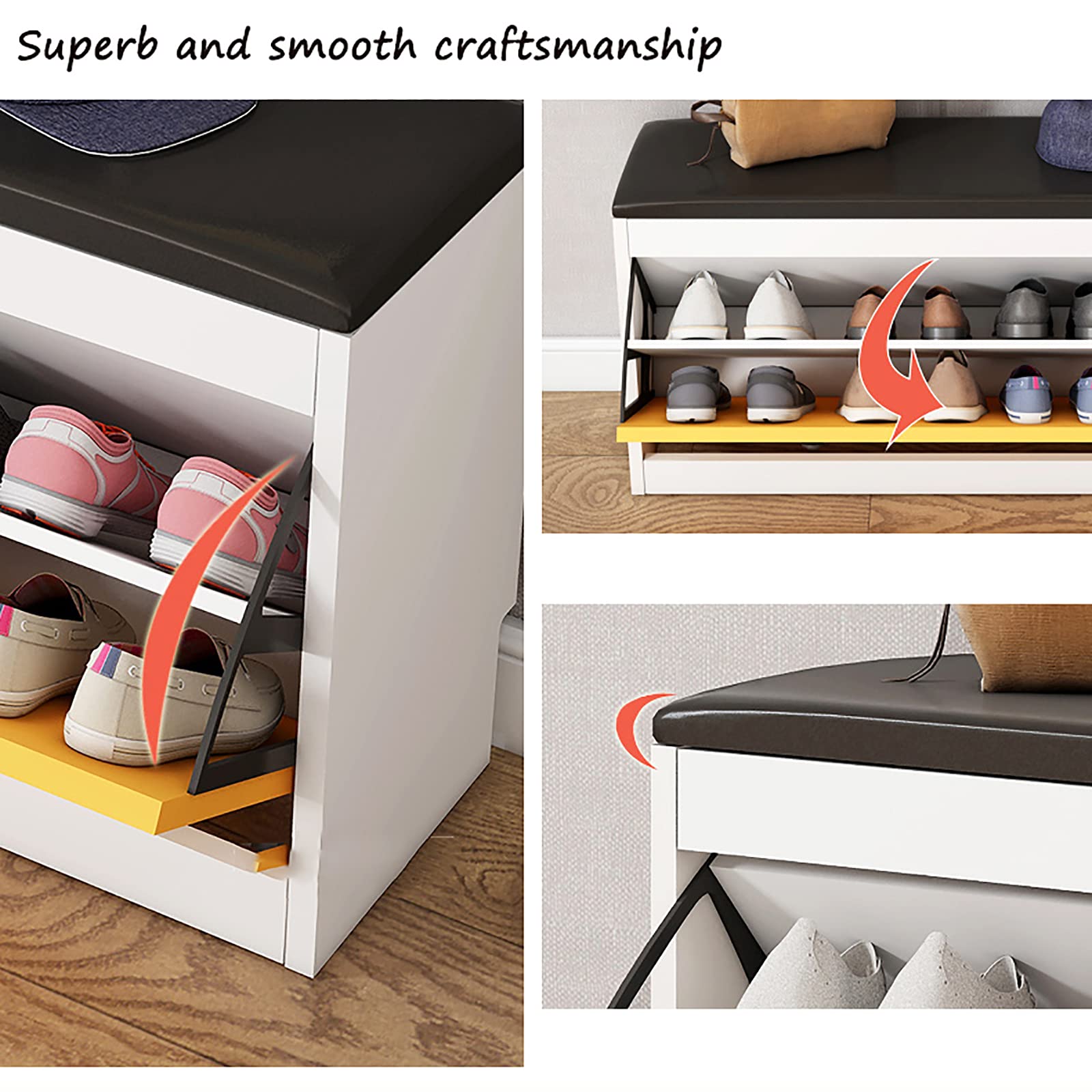 Modern Entryway Bench with Hidden Shoe Storage - PU Leather Shoe Cabinet & Changing Stool - 80x24x50cm (31x9x20inch) - Space-Saving Hallway Organizer for Shoes & Accessories - Perfect for Small Apartments & Entryways