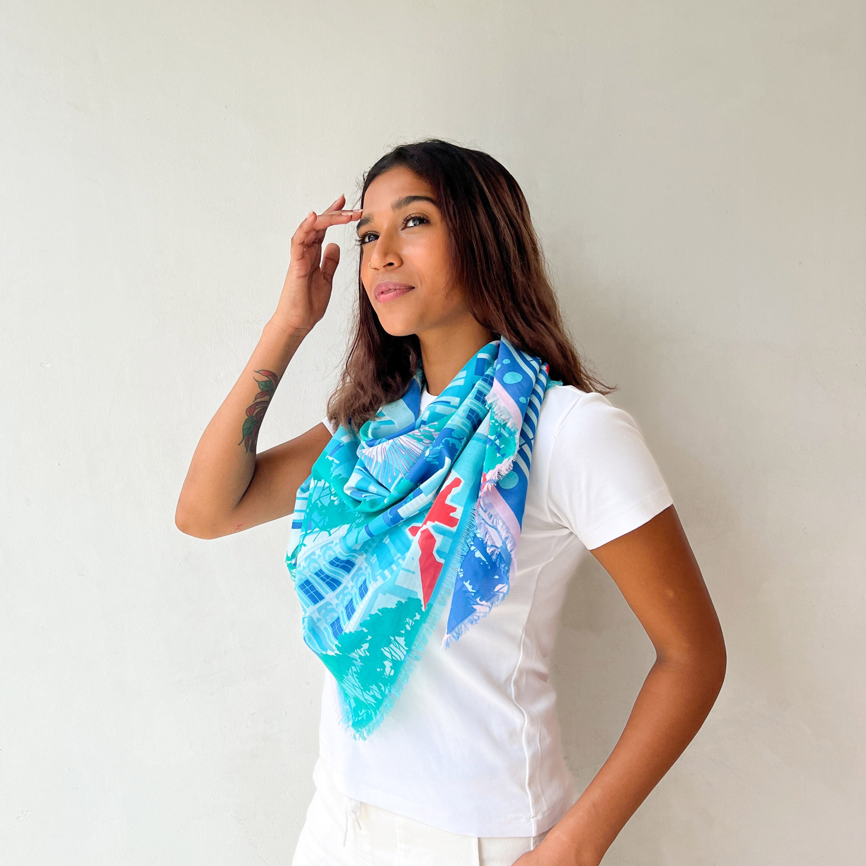 Elegant A City in a Garden Cotton Scarf - Lightweight & Breathable Fashion Accessory for Women - Perfect for Travel, Office, and Everyday Wear