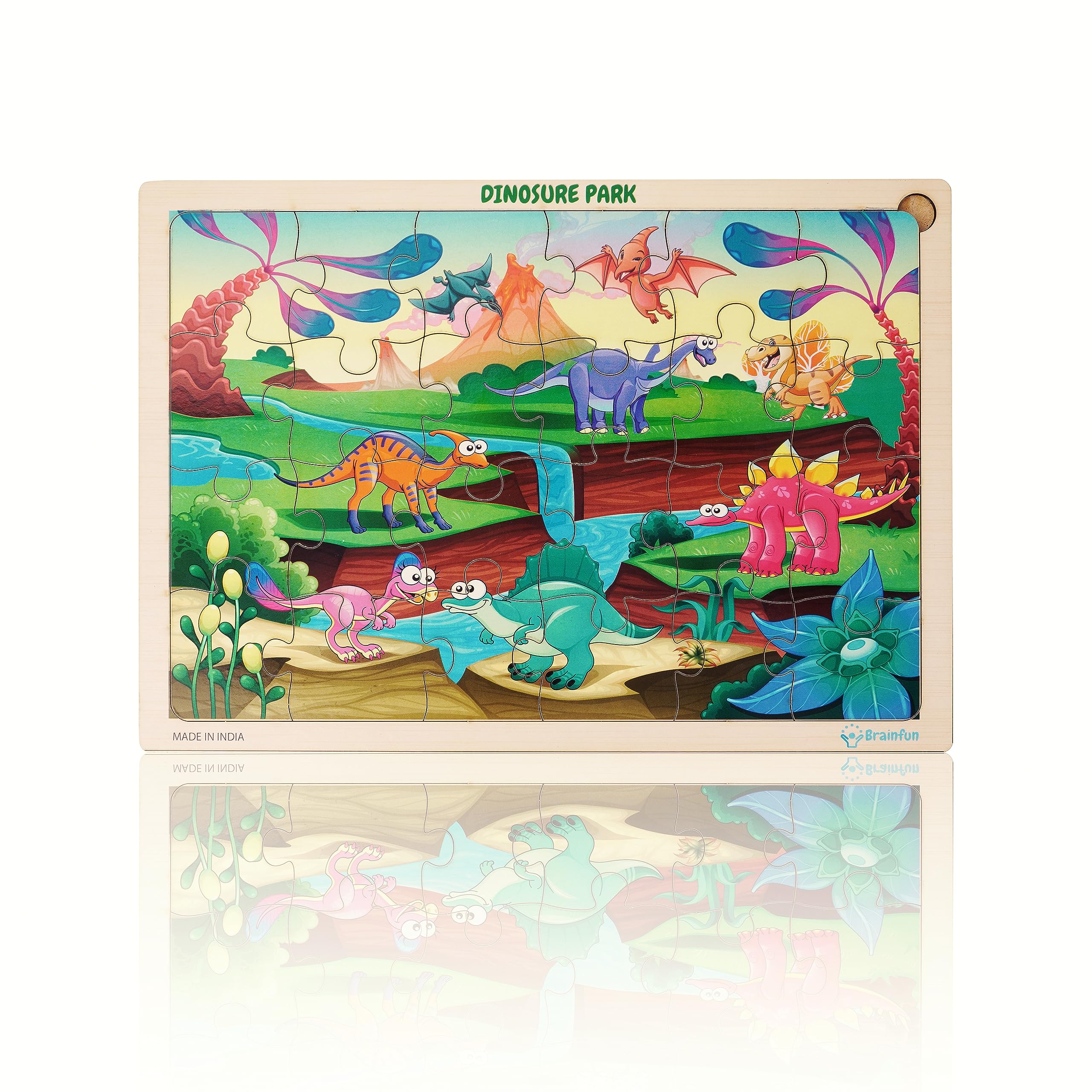 Lefan Wooden Jigsaw Puzzle - Dinosaur Park 24-Piece Educational Toy for Kids Ages 3-5 | STEM Learning Puzzle for Preschoolers | Fun Classroom & Birthday Gift Activity