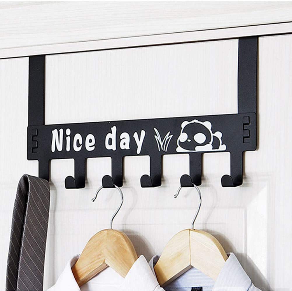 Eywlwaar Over The Door Hooks - 6 Hanger Rack, Decorative Metal Wall Mount Organizer for Hats, Coats, Keys, Bags, Clothes & Scarves - Space Saving Storage Solution for Bedroom, Closet, Entryway & Bathroom (Black)