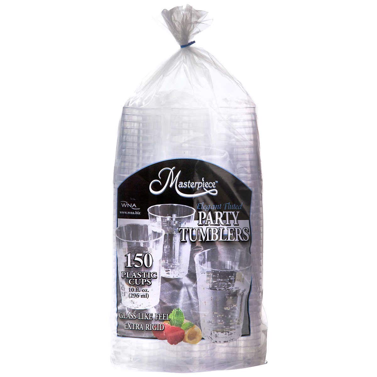 WNA Masterpiece Crystal Cut Party Tumblers 10Oz Plastic Cups - 150 Pack Bulk Disposable Drinkware for Weddings, BBQs, Birthdays & Office Events