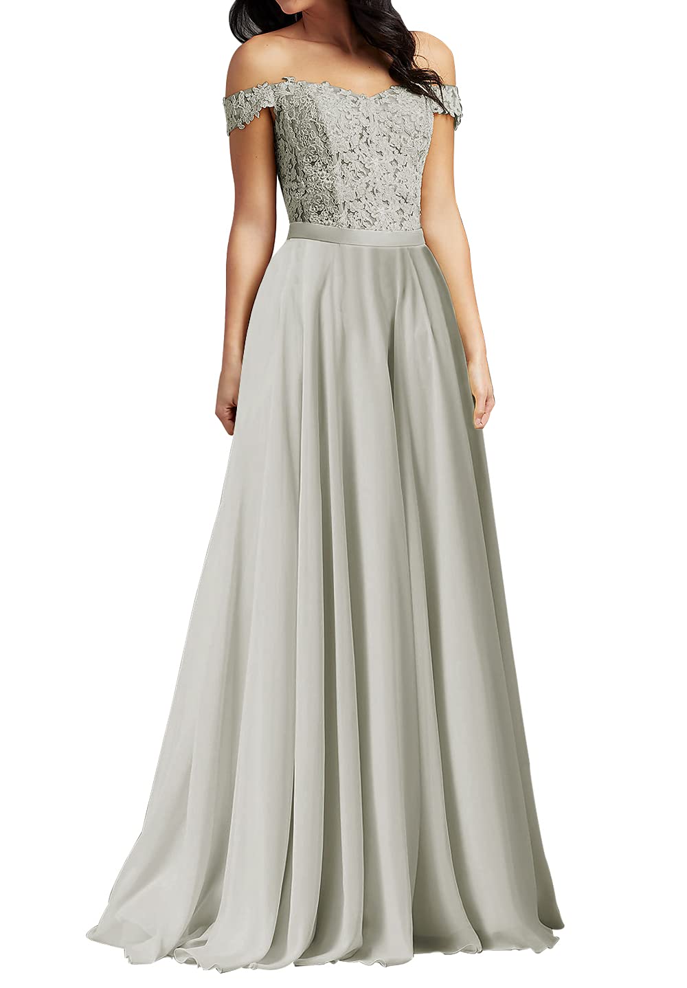 Elegant Long Formal Evening Gowns for Prom - Off Shoulder Lace Bridesmaid Dress with Chiffon Skirt | Perfect for Homecoming, Wedding Party & Special Occasions