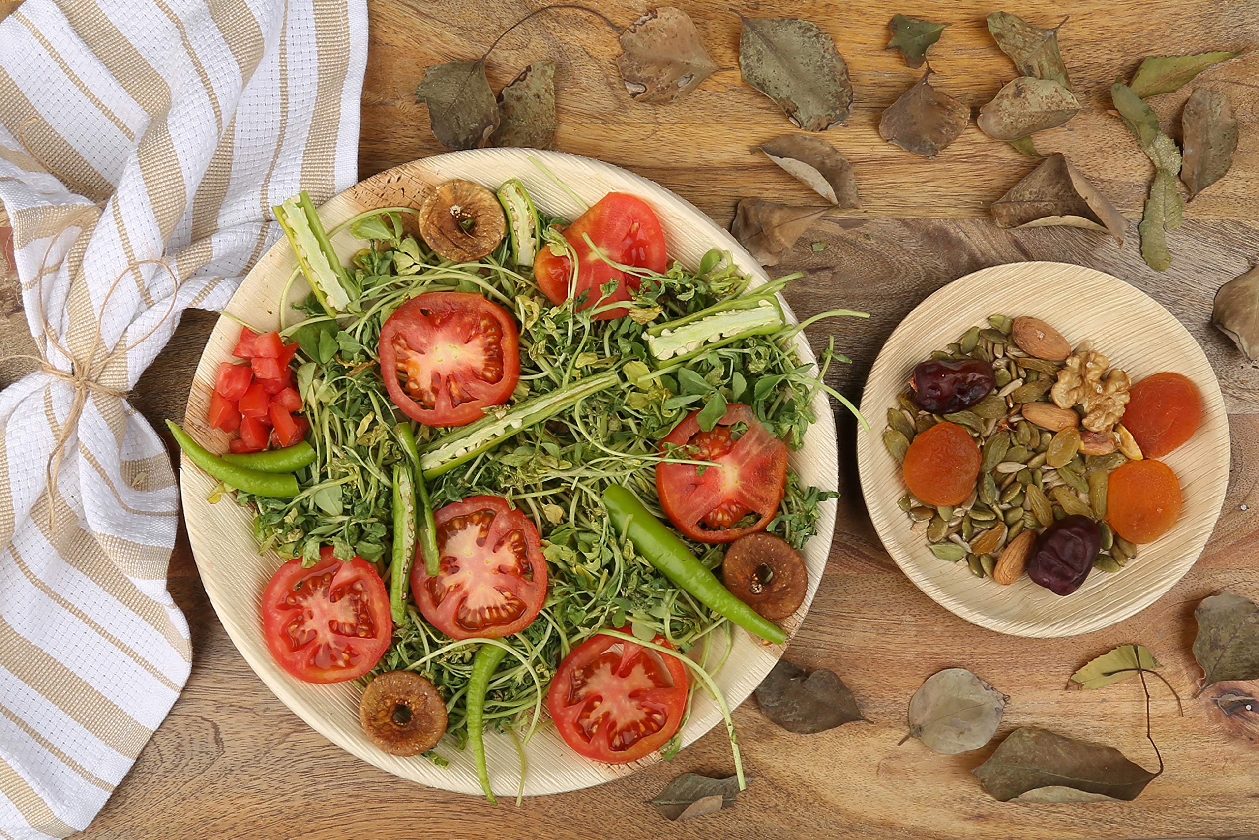 RAJRANG 50-Pack Heavy Duty Round Palm Leaf Plates - Eco-Friendly, Biodegradable & Compostable Disposable Dinnerware for Weddings, Parties, Picnics & Outdoor Events - Sustainable Alternative to Plastic Plates