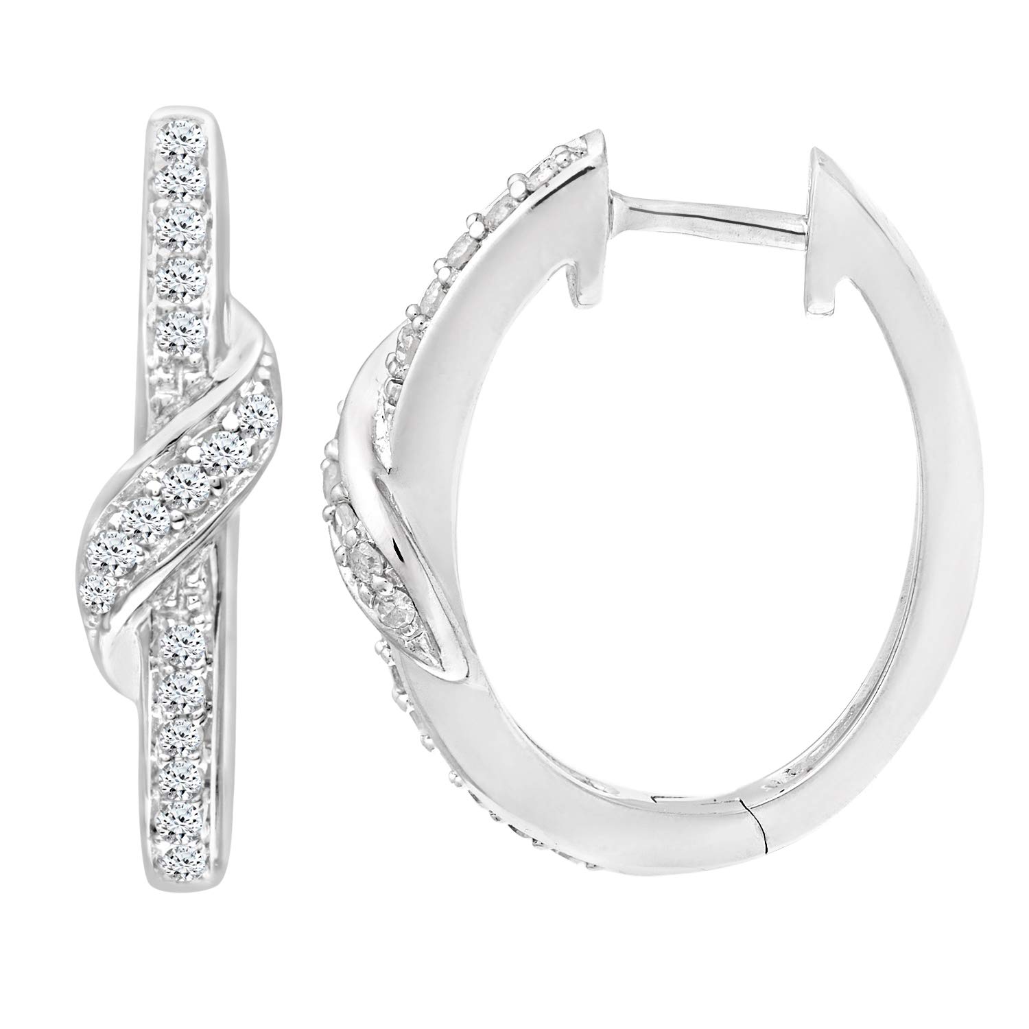 9ct White Gold Diamond Coated Wrap Hoop Earrings for Women - Elegant Everyday & Party Jewelry by Elegano