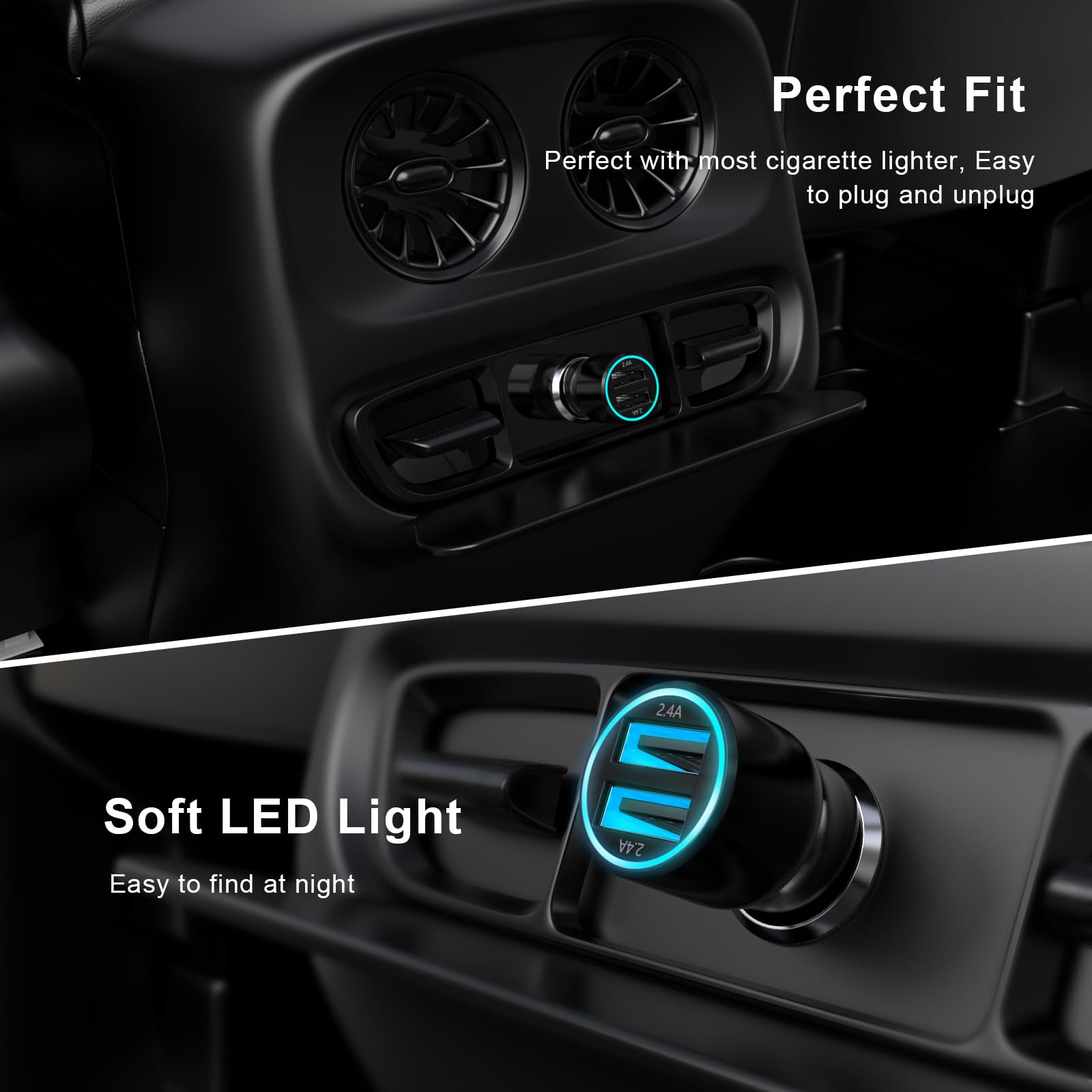 Fast Charging USB Car Charger for iPhone 16/16 Plus/16 Pro/16 Pro Max/15/15 Pro/15 Pro Max - 4.8A Dual Port Cigarette Lighter Adapter with 3FT USB Cable - Perfect for Road Trips & Daily Commute (2-Pack)