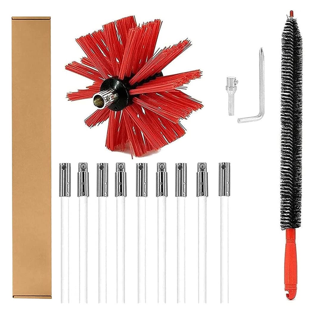 0℃ Cepillo de Limpieza para Chimeneas y Tuberías, Varillas de Barrido de Humos, Kit de Accesorios de Nailon Resistentes al Frío, 610mm, 9 Golpes - Ideal para Limpieza de Chimeneas, Alcantarillados y Conductos de Ventilación