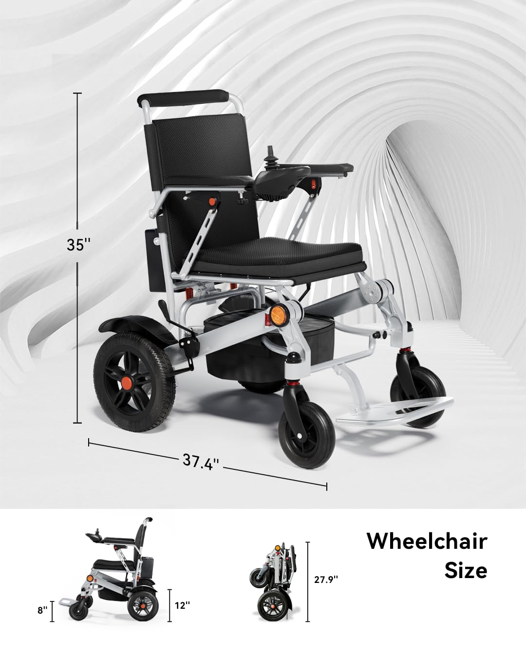 Lightweight Folding Electric Wheelchair for Adults - 10 Miles Long Range Motorized Wheelchair | Portable Travel & Indoor/Outdoor Mobility Aid