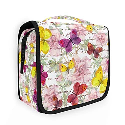 Vintage Floral Butterfly Hanging Toiletry Bag - Waterproof Travel Cosmetic Organizer with Clear Pockets for Makeup, Skincare & Essentials - Perfect for Vacation, Camping & Gym Use