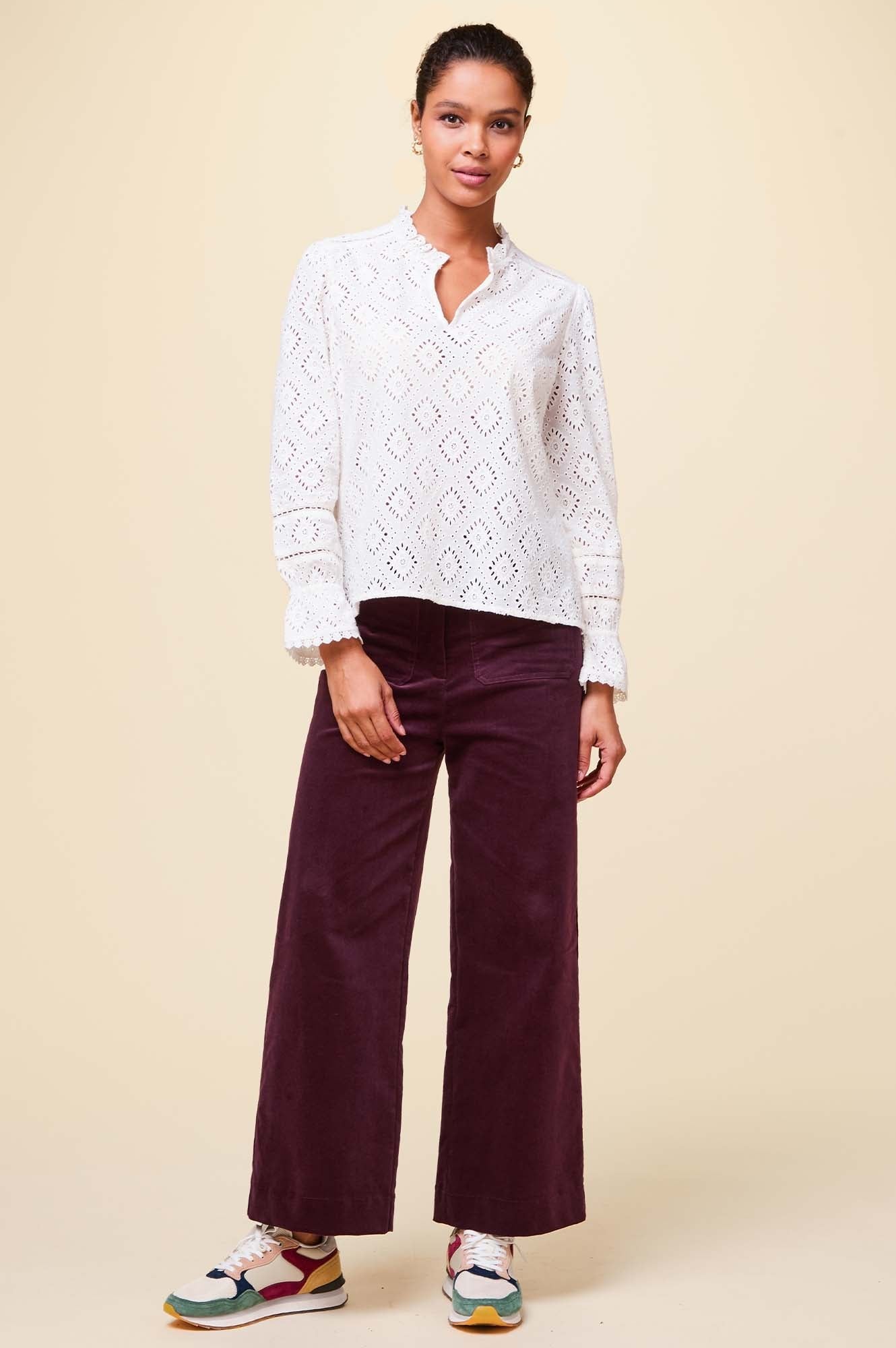 Kendal Cropped Stretch Corduroy Pants for Women | Burgundy High Waist Slim Fit Pants | Casual Workwear & Fall Fashion Outfits