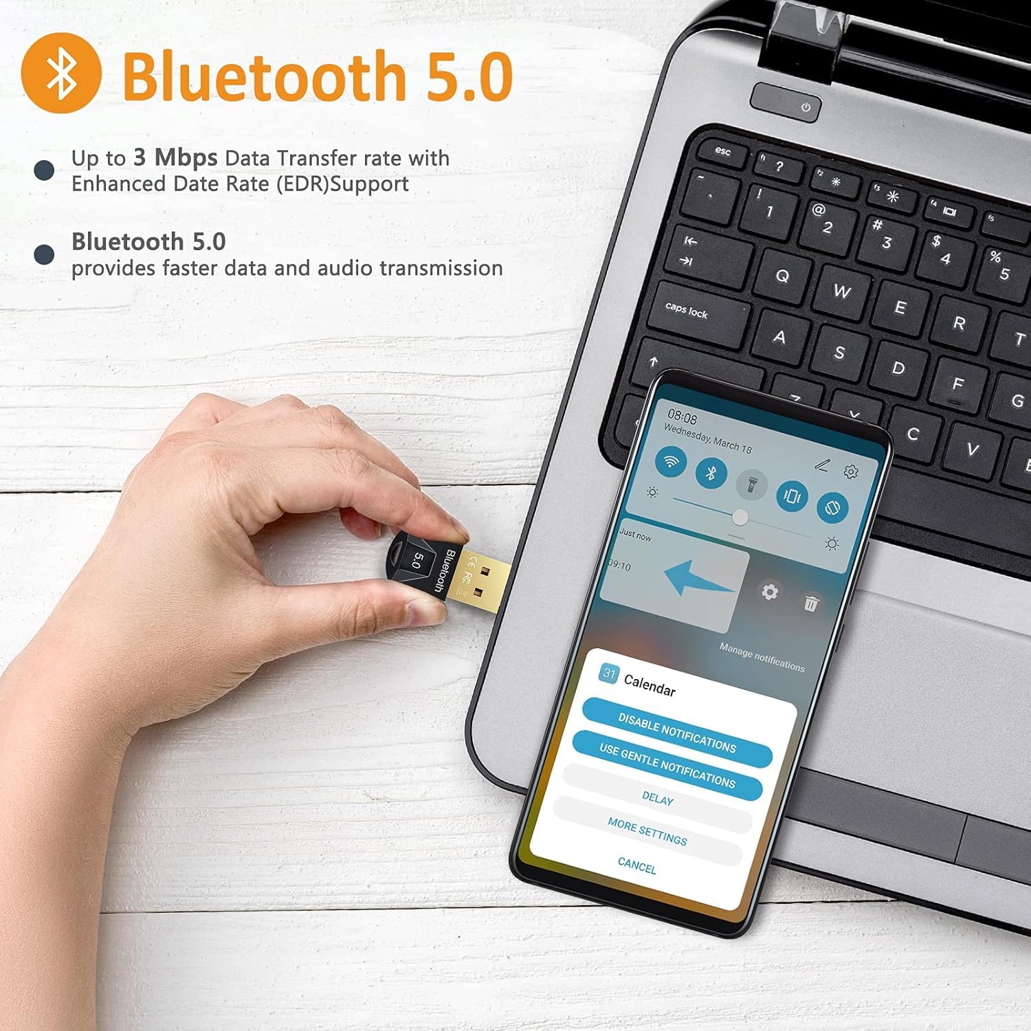 Bluetooth 5.0 USB Receiver Adapter for Wireless Keyboard Mouse Headphones - Realtek Chip, Plug & Play, Windows 11/10/8.1 Compatible - Stable Connection for Home Office & Gaming Setup