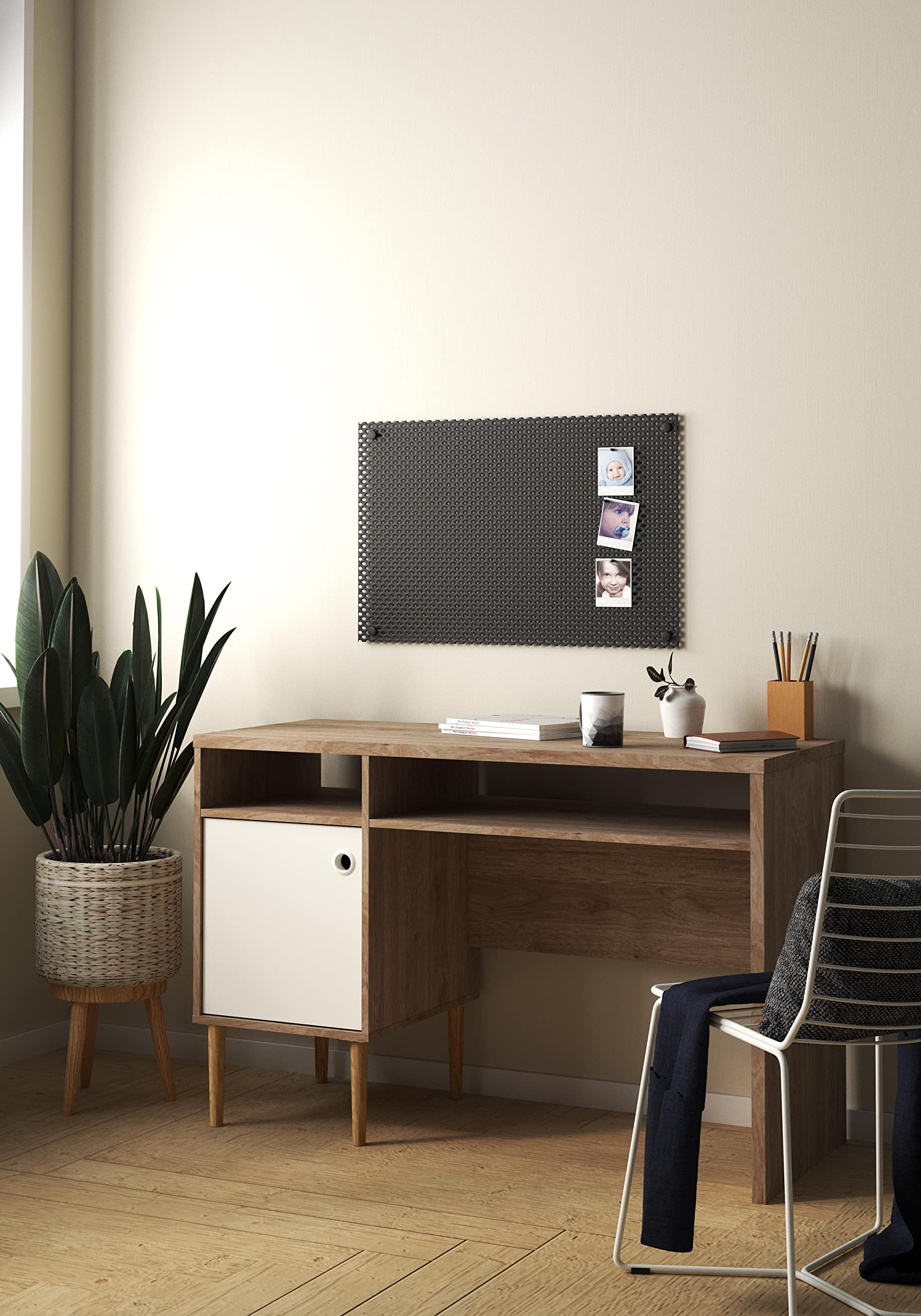 Tvilum Jackson 1-Door 2-Shelf Writing Desk in Hickory/White Matte Finish - Perfect for Home Office, Study Room, or Dormitory Workspace