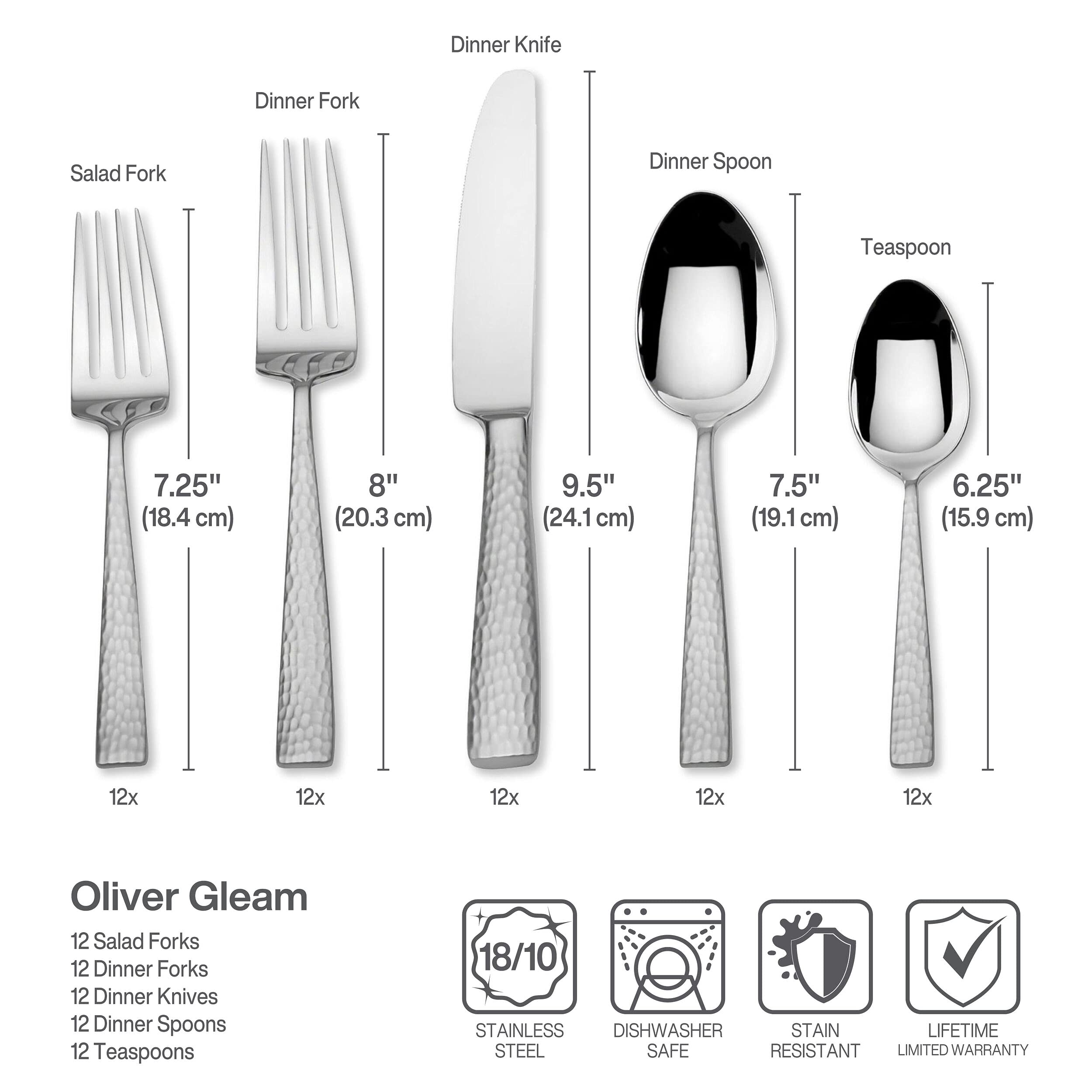 Premium Mikasa Oliver Gleam 65-Piece 18/10 Stainless Steel Flatware Set for 12 - Elegant Silverware with Serving Utensils - Perfect for Dinner Parties, Weddings & Holiday Gatherings