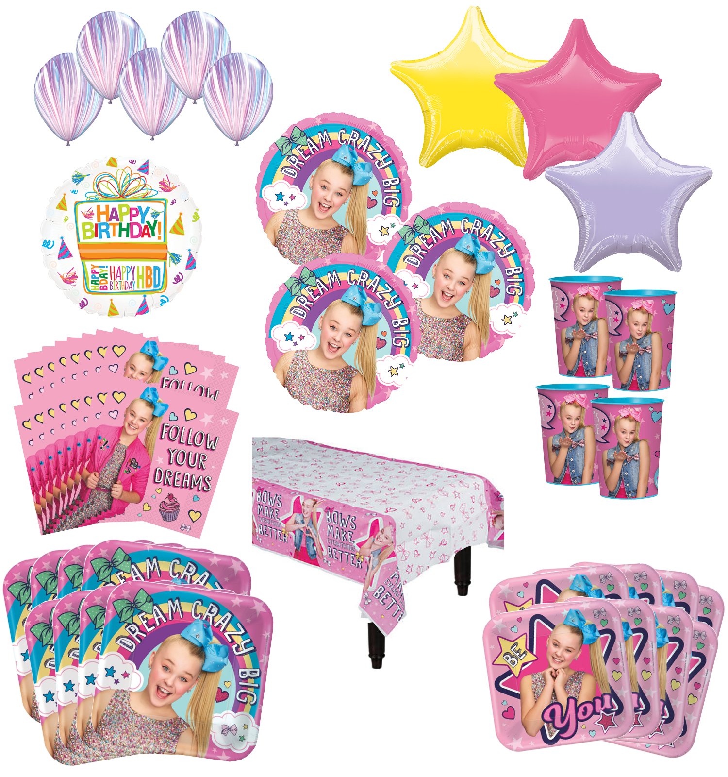 JoJo Siwa Birthday Party Decorations Kit - 8 Guest Set with Balloon Bouquet for Girls' Themed Celebrations, Dance Parties & Kids' Birthday Decor