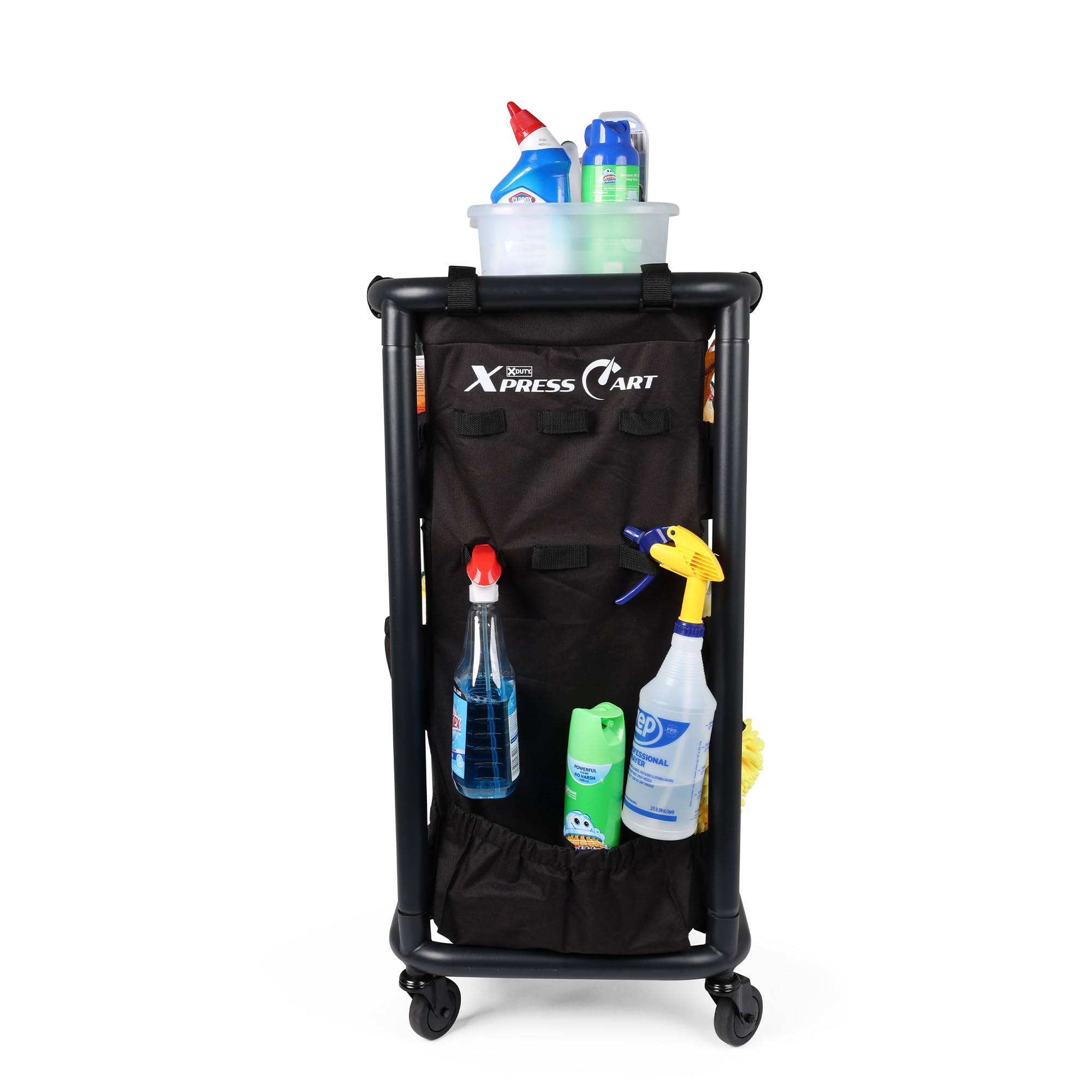 Mobile Maintenance Cart with Rolling Wheels - Compact Steel Frame & Black Tool Bag - Matte Black Finish for Home Garage, Workshop & Professional Use