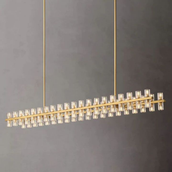Elegant Aurora Wine Glass Rectangular Chandelier - 72 LED Lights for Dining Room, Kitchen Island & Bar Decor | Modern Crystal Pendant Lighting Fixture