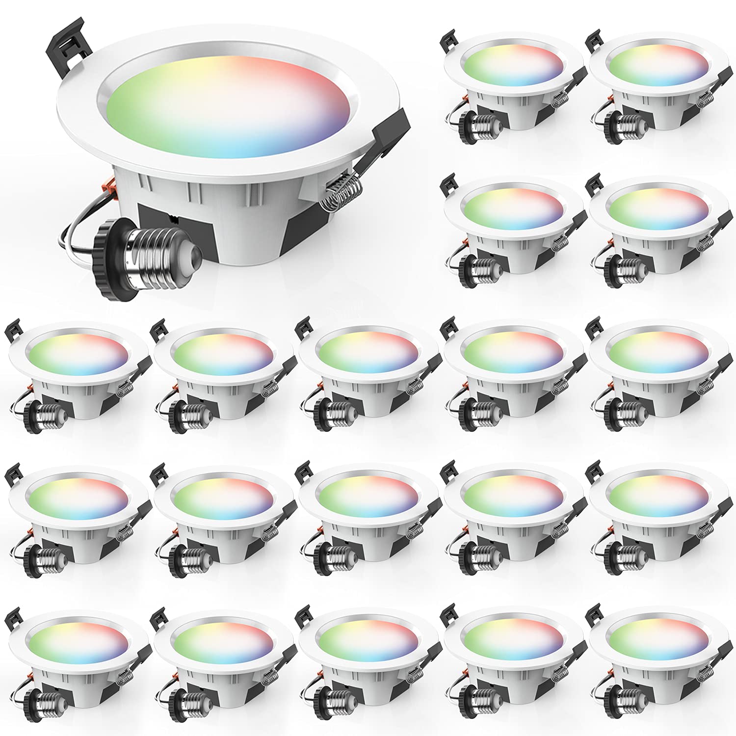 MagicLight Smart Retrofit 3 Inch 5W E26 LED Recessed Light - 5-in-1 RGBCW Dimmable Multicolor Bluetooth Mesh App Controlled Smart Downlight (20 Pack) for Home Theater, Kitchen & Bedroom Lighting