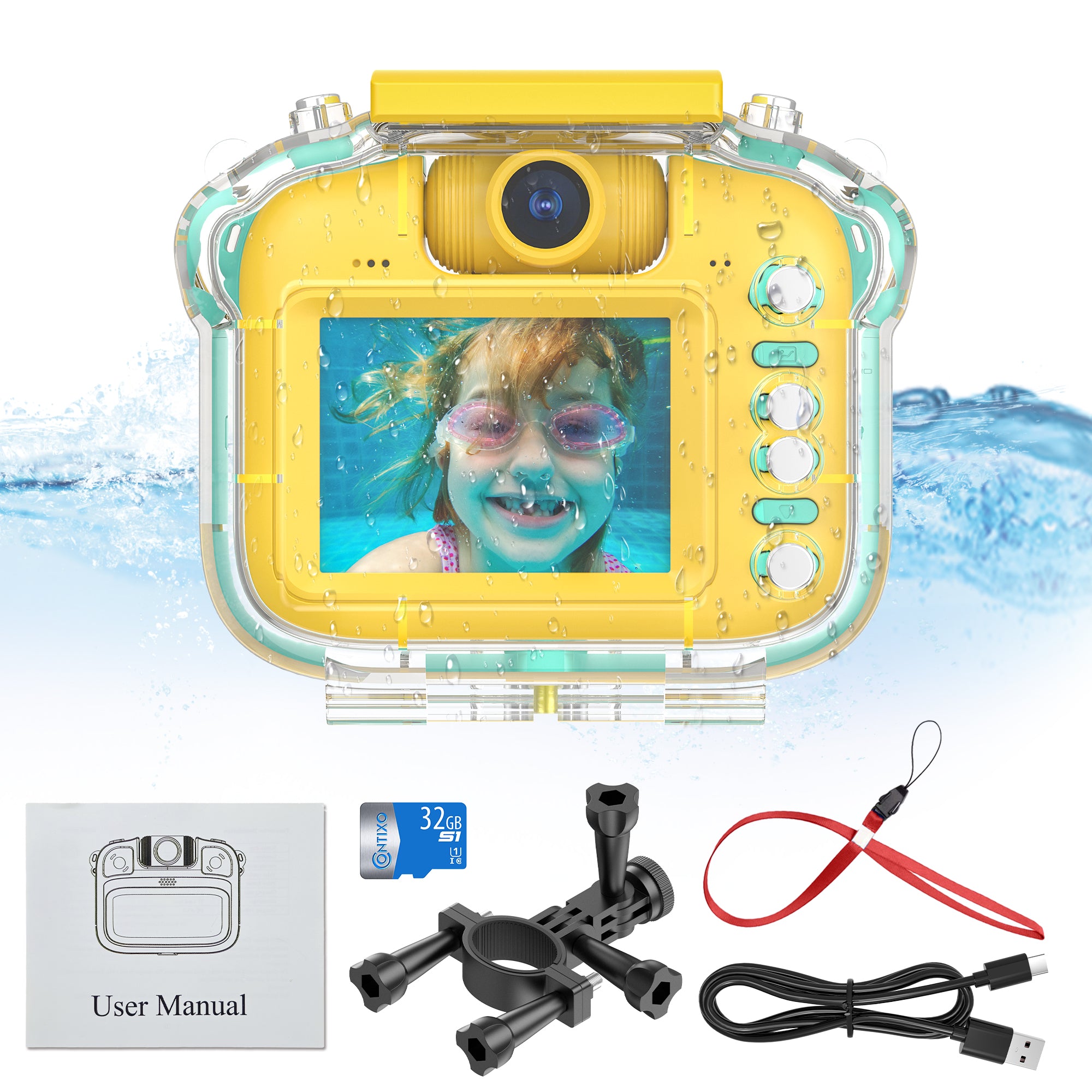 Contixo Kids Waterproof Adventure Camera - 1080p HD Underwater Action Camera for Children, Shockproof & Durable, Perfect for Swimming, Snorkeling, and Outdoor Exploration (Yellow)
