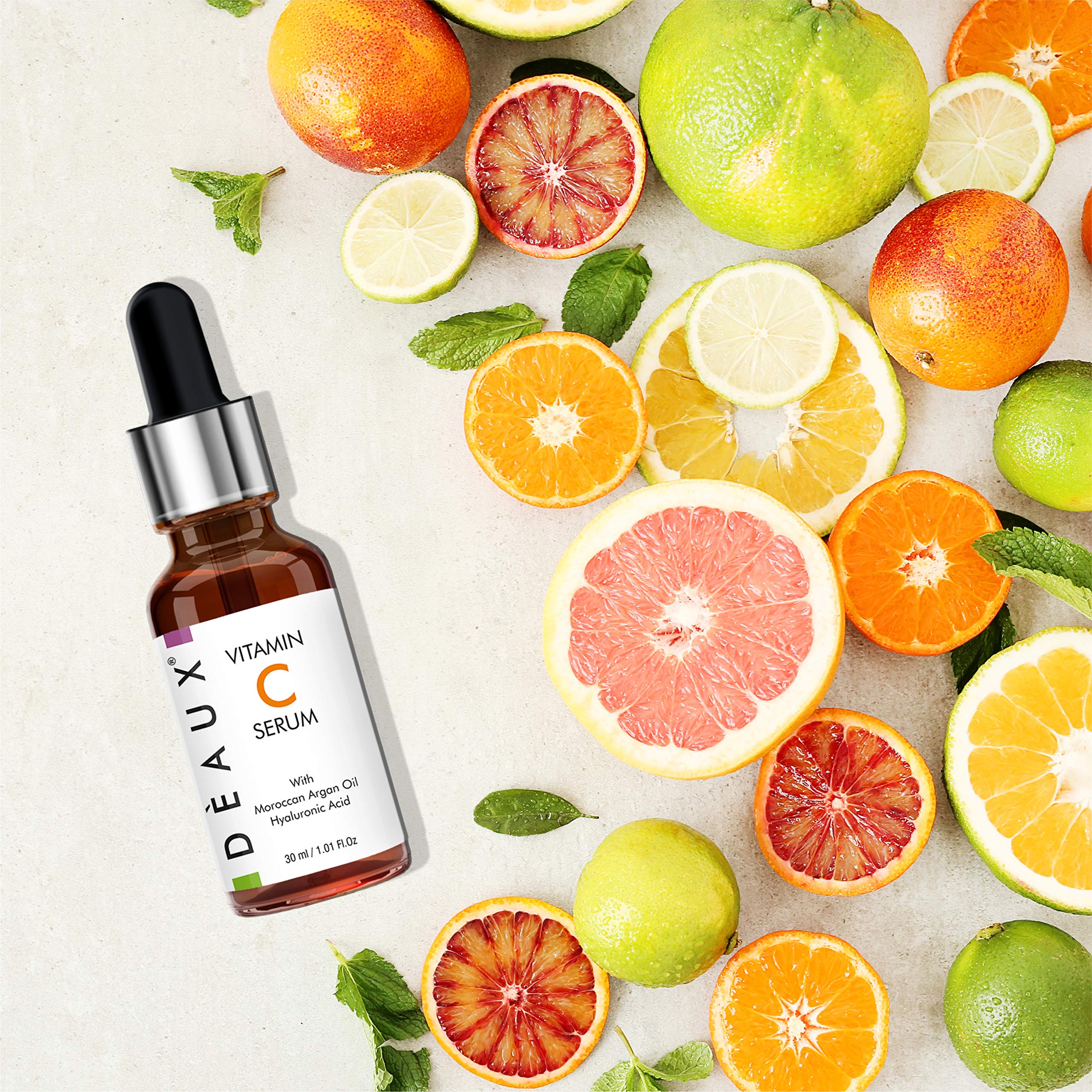 DEAUX Japan Vitamin C Brightening Serum with Moroccan Argan Oil & Hyaluronic Acid - 30ml for Acne, Dark Spots & Hyperpigmentation | Anti-Aging Face Treatment for Glowing Skin | Day & Night Skincare Routine