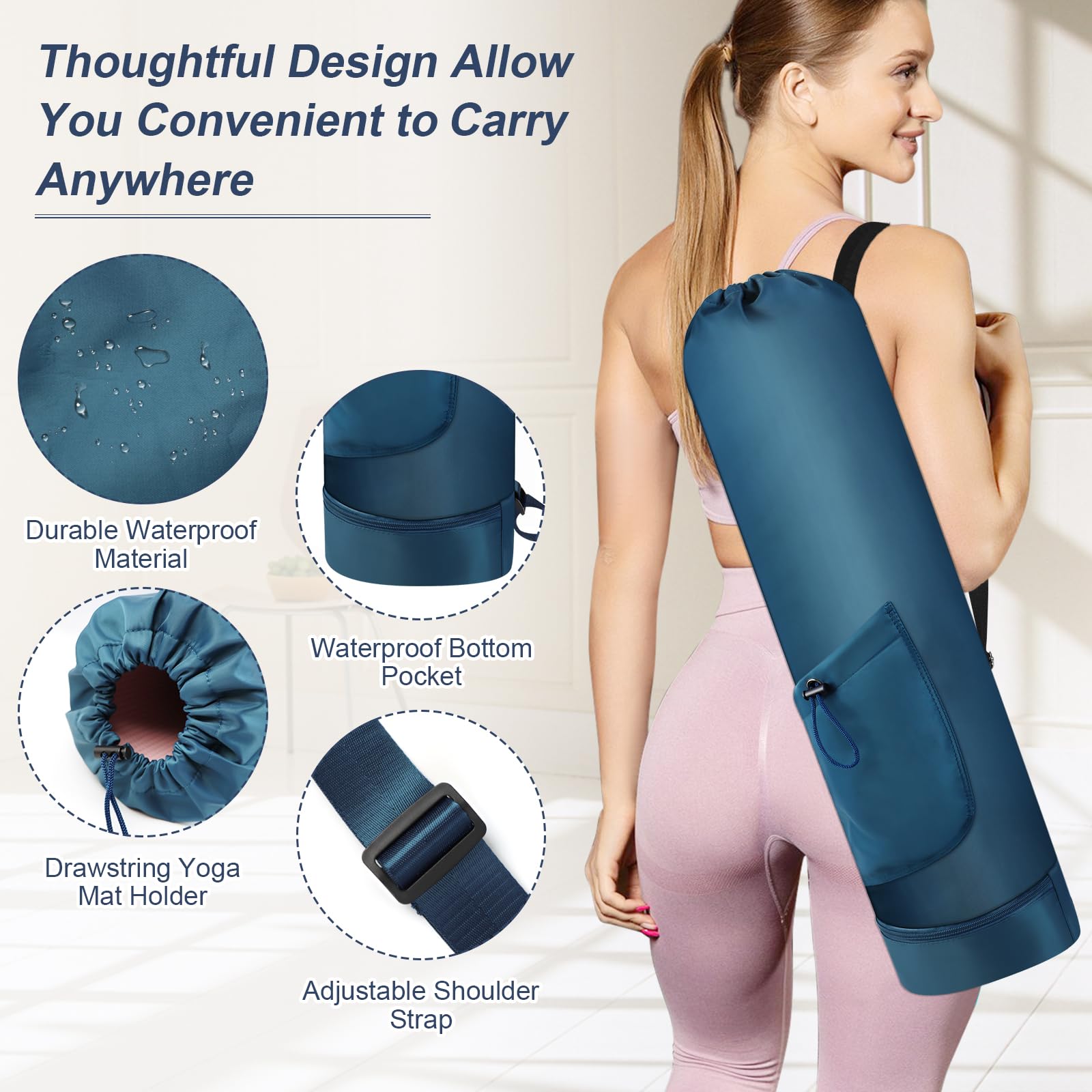 Yoga Mat Bag with Water Bottle & Pocket - Adjustable Strap Carrier for Women & Men - Perfect for Gym & Yoga Classes