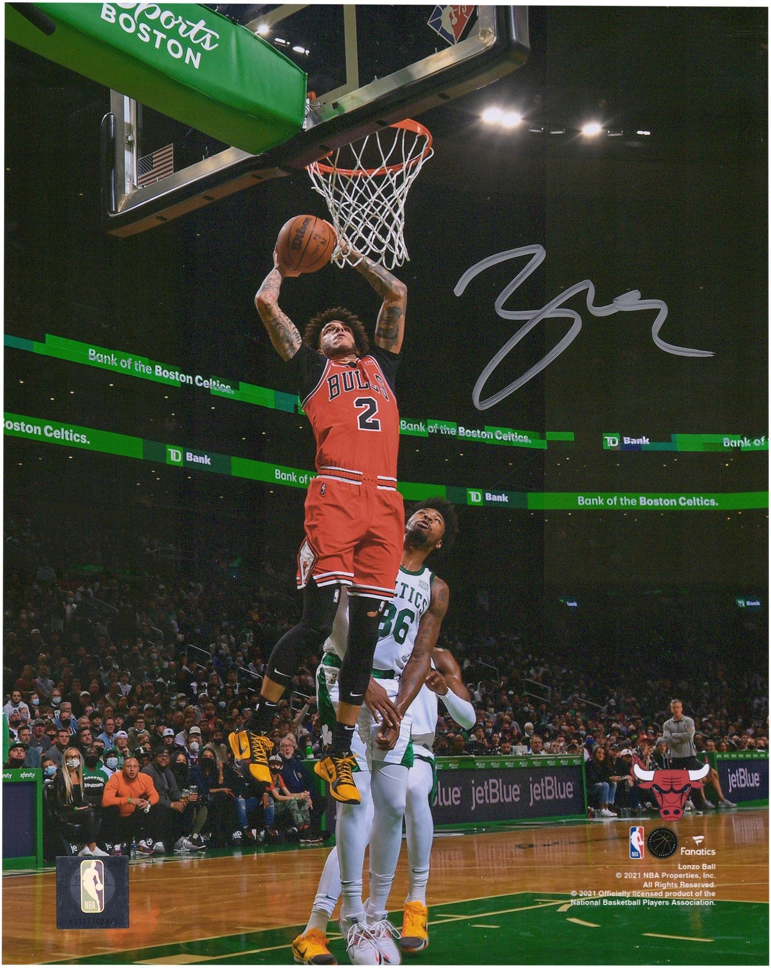 Lonzo Ball Chicago Bulls Autographed 8x10 Dunk Photo vs Celtics - Signed NBA Basketball Memorabilia - Perfect for Sports Fans, Collectors and Man Cave Decor