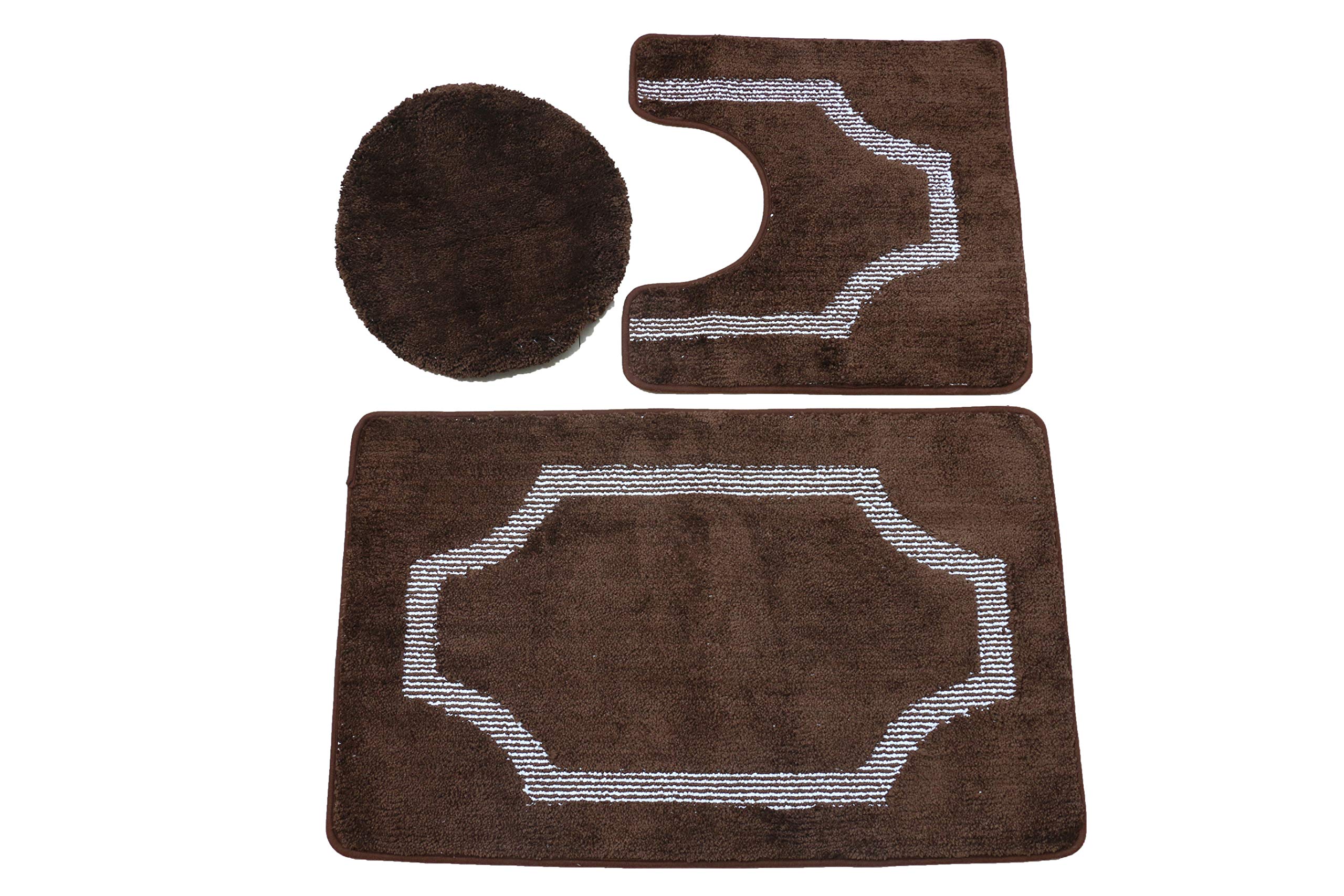 Premium 3-Piece Modern Bathroom Rug Set - Ultra Soft Microfiber with Non-Slip PVC Backing, Luxury Home Decor (Brown) - Perfect for Bathrooms, Spa Areas & Master Suites