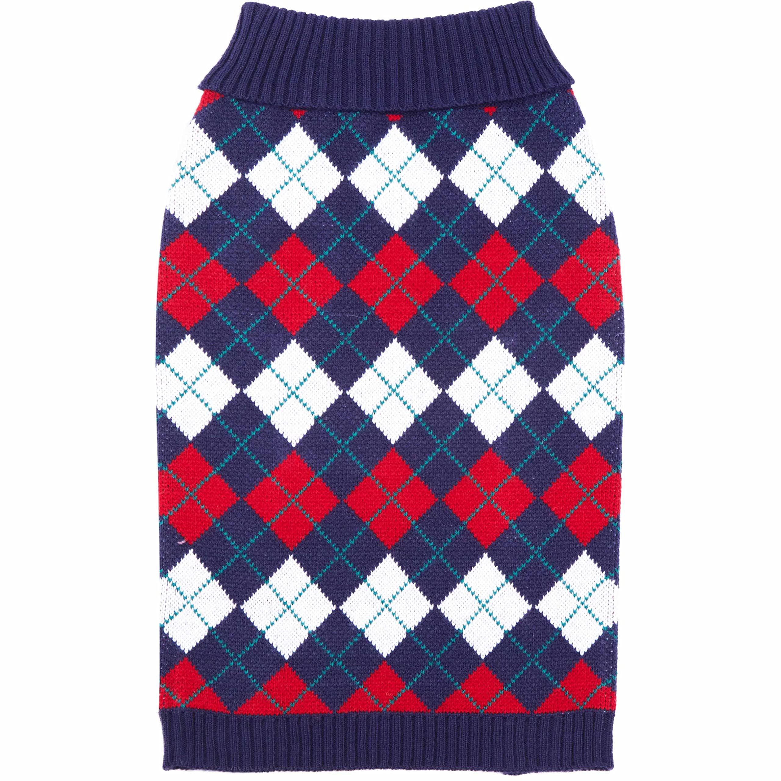 Premium Navy Blue Argyle Dog Sweater for Small Dogs - 14