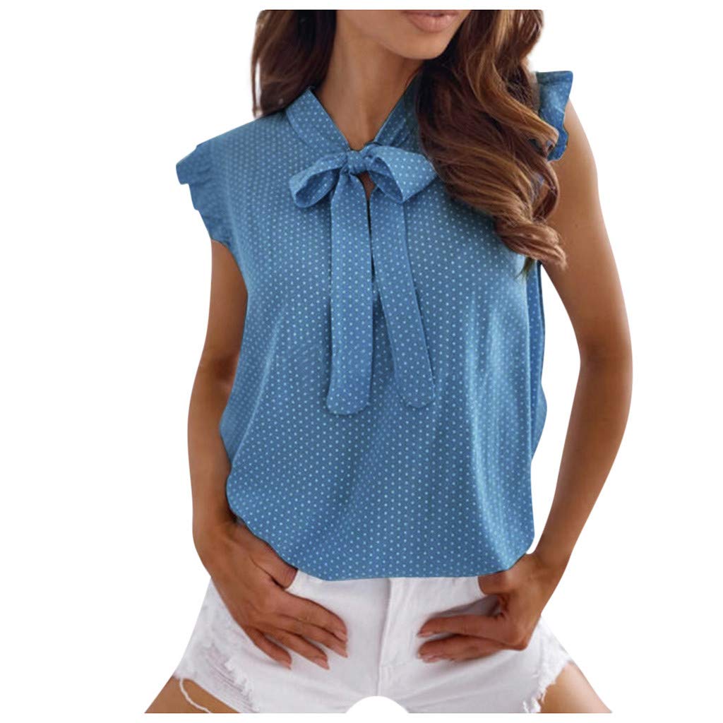 Women's Bowknot Polka Dot Ruffle Sleeveless Blouse - Summer Casual Tank Top for Women | Perfect for Beach Outings, Date Nights & Office Wear