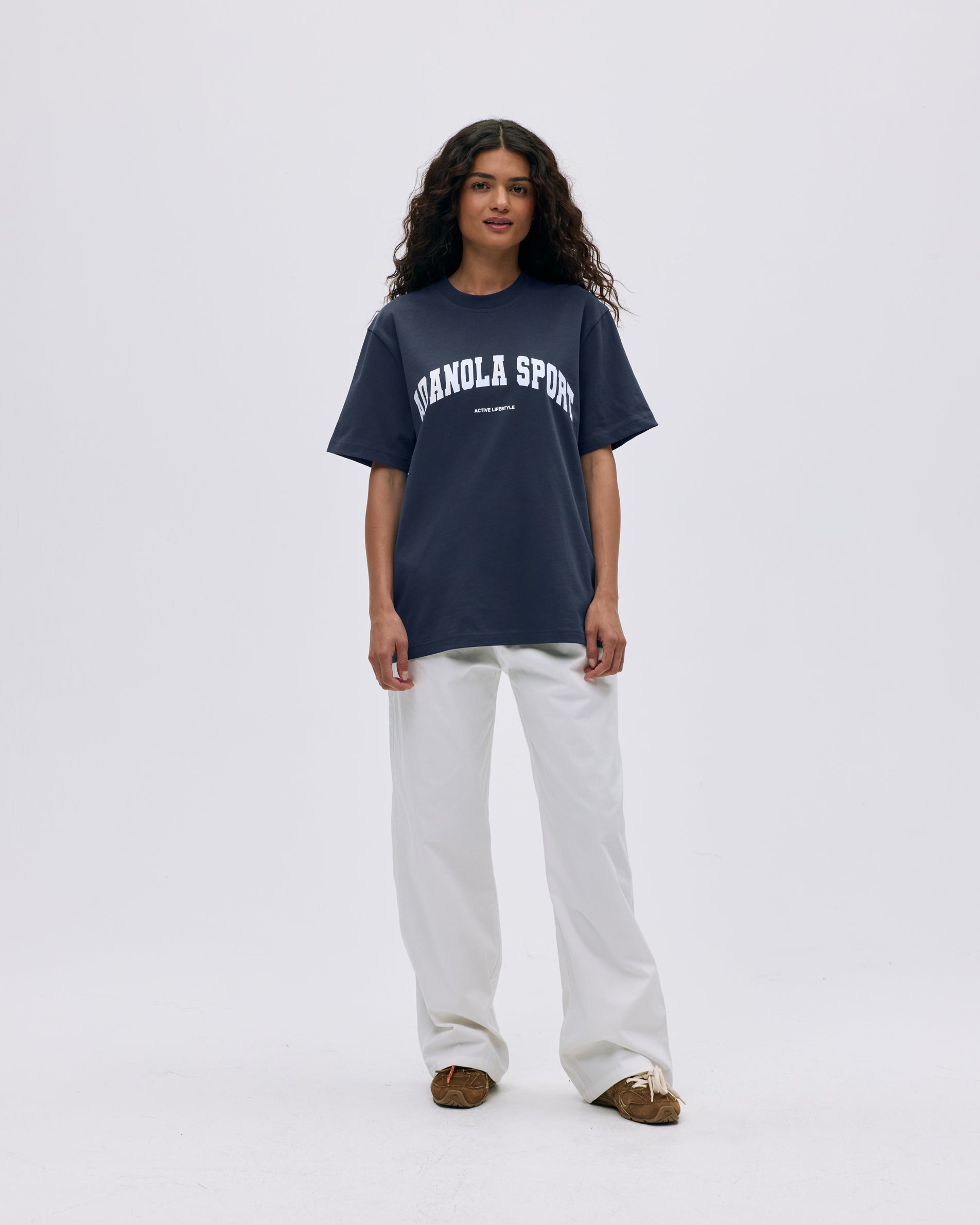 AS Women's Oversized Short Sleeve T-Shirt - Soft Cotton Casual Tee in Midnight Blue & White | Perfect for Everyday Wear, Lounge & Street Style Fashion