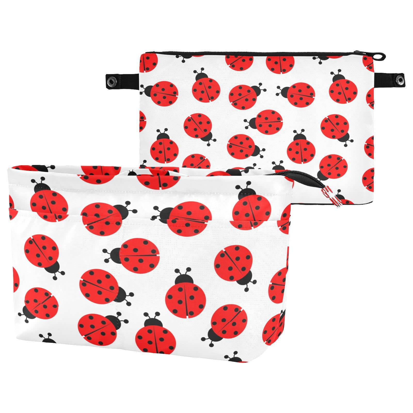 Red Ladybugs Seamless Pattern Cosmetic Bag - Women's Portable Makeup Pouch, Toiletry Organizer & Coin Purse - Large Ladies Handbag Storage Case for Travel, Gym & Daily Essentials
