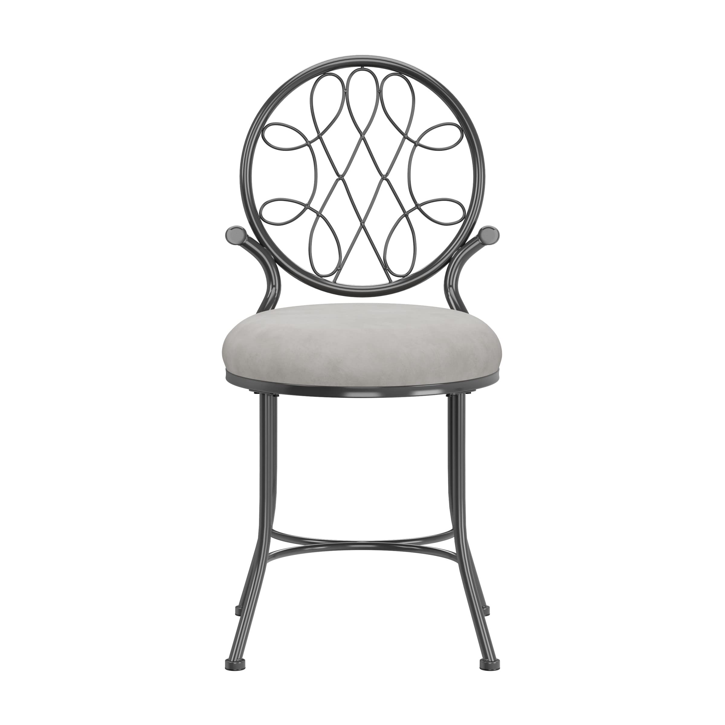 Hillsdale O'Malley Vanity Stool with Spiral Pattern Design - Metallic Gray Upholstered Stool for Dressing Table, Bedroom, Makeup Room & Boudoir Decor