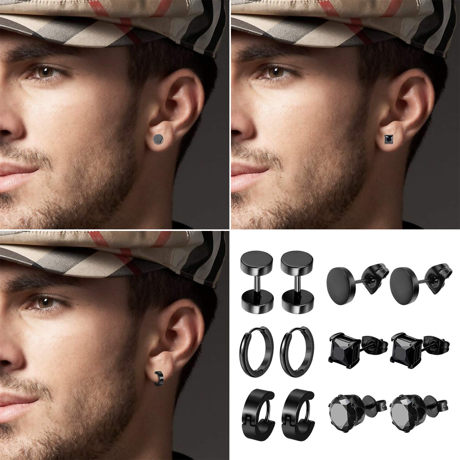Aroncent 6 Pairs Stainless Steel Small Hoop Earrings for Men & Women - Fake Gauges, Spike Earrings Set | Hypoallergenic, Durable Jewelry for Everyday Wear, Parties & Gifts