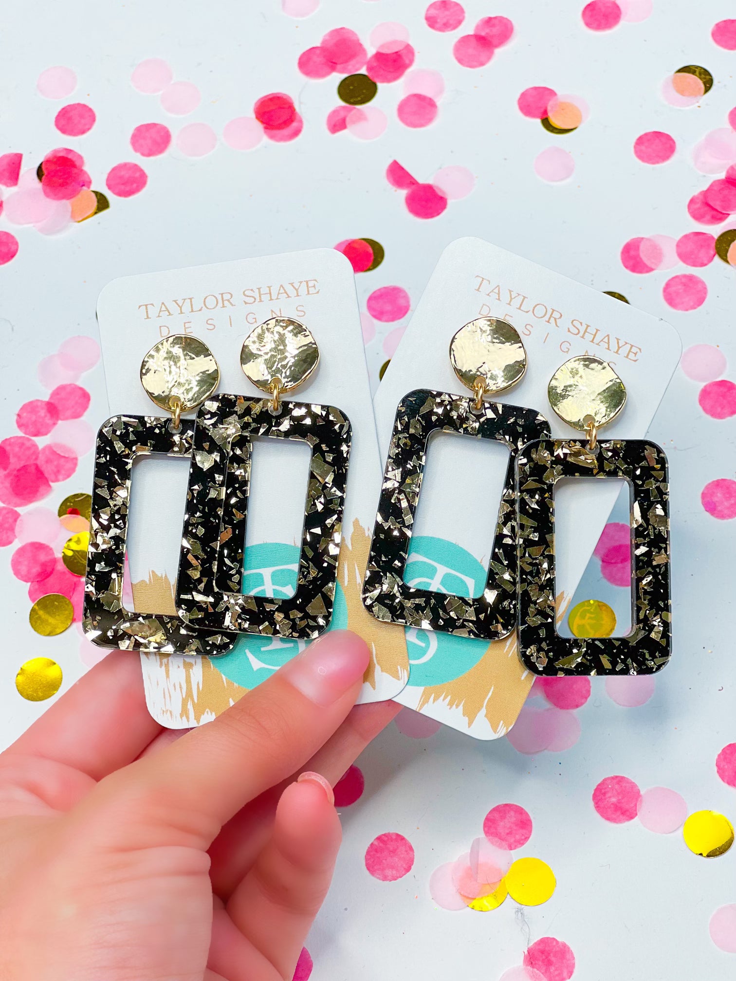 Black & Gold Rectangle Drop Earrings for Women - Elegant Dangle Jewelry for Parties, Weddings & Special Occasions