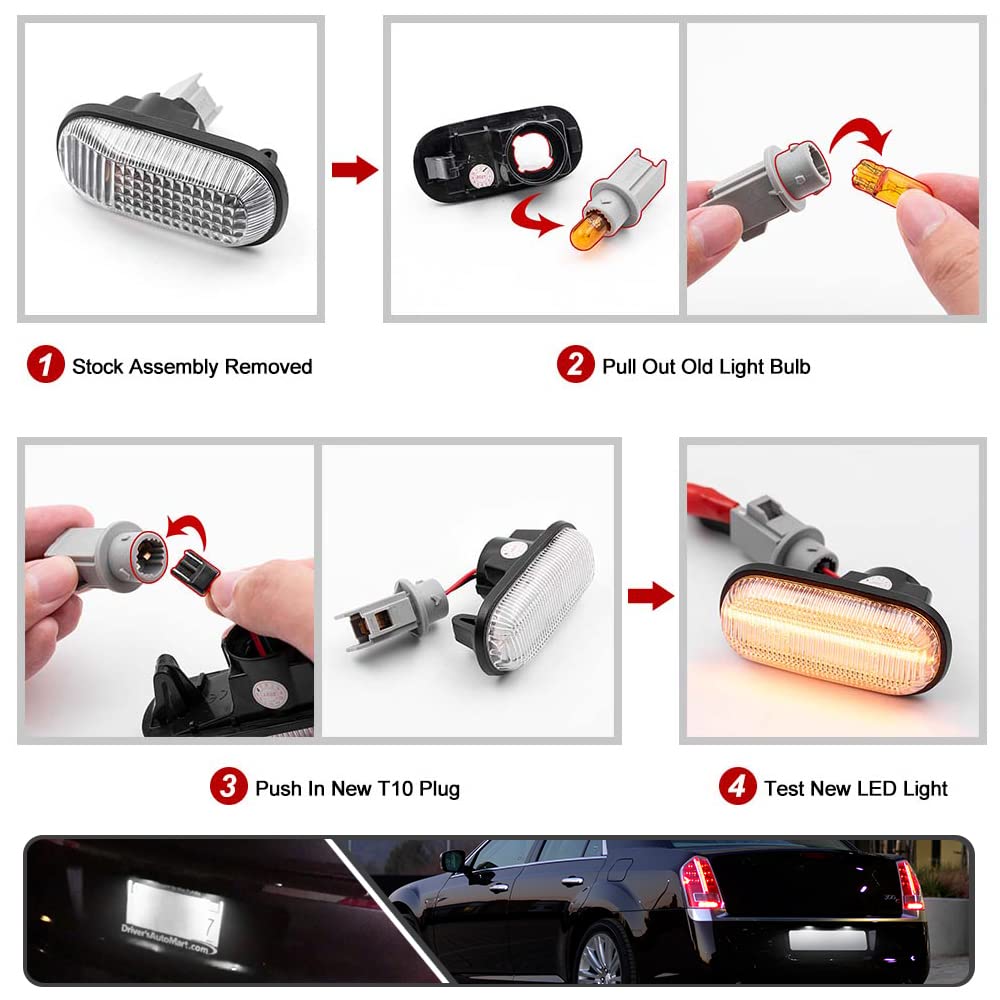 2Pcs LED License Plate Lights for Chrysler 300 2005-2014 - High Power SMD Xenon White LED Bulbs, Error Free, Easy Installation - Perfect for Night Driving & Enhanced Vehicle Appearance