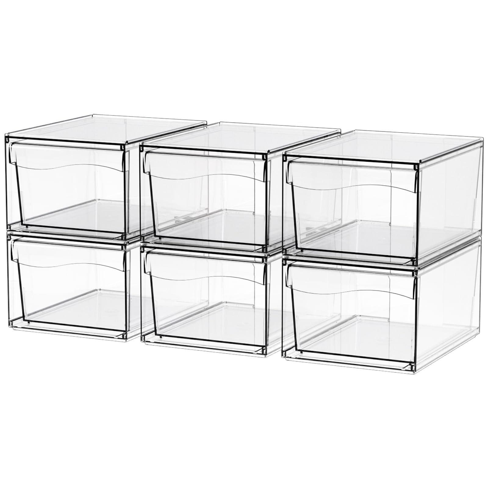 6 Pack Clear Stackable Storage Drawers - 4.4