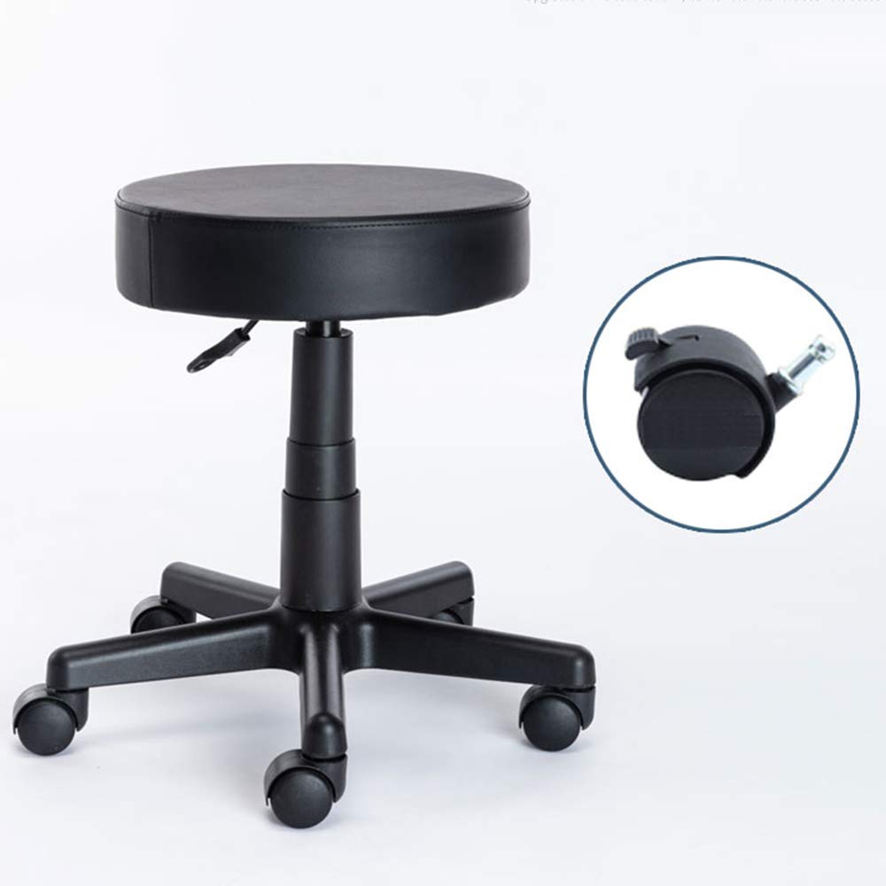 Adjustable Rolling Swivel Stool with PU Leather Round Seat Cushion - Backless Office Chair with Wheels for Kitchen, Desk, Salon & Workstation (Black) - Perfect for Hairdressers, Chefs, Lab Technicians & Home Office Use