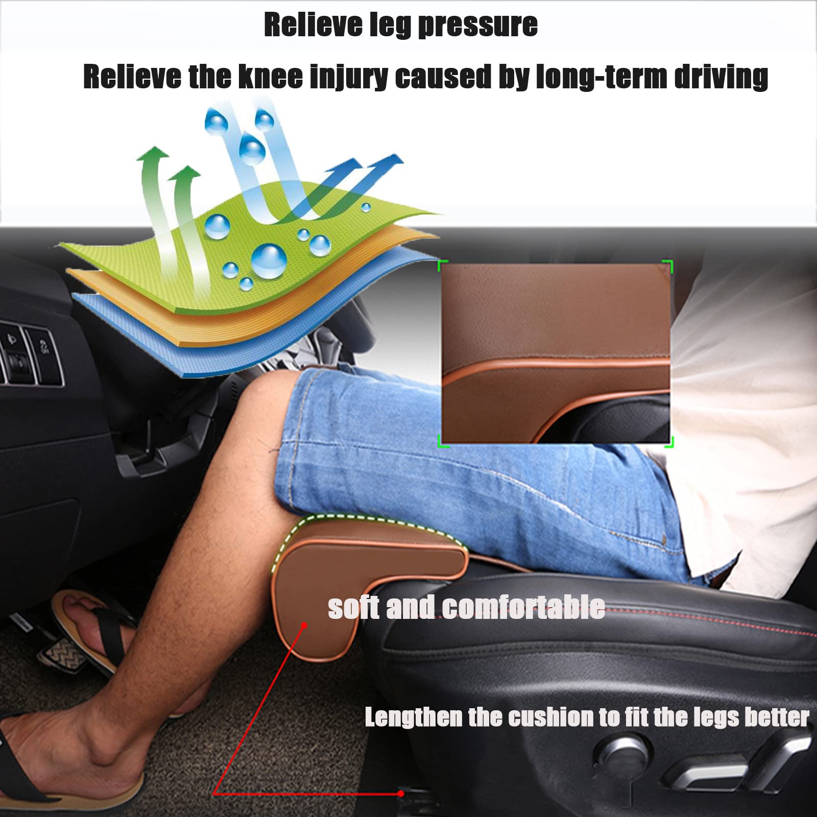 Car Seat Extender Cushion - Adjustable Leg Support Pillow for Long-Distance Driving | Comfortable Knee Pad for Car, Bus, Train & Office Chairs | Beige Long Strip Design | Perfect for Road Trips & Commuting
