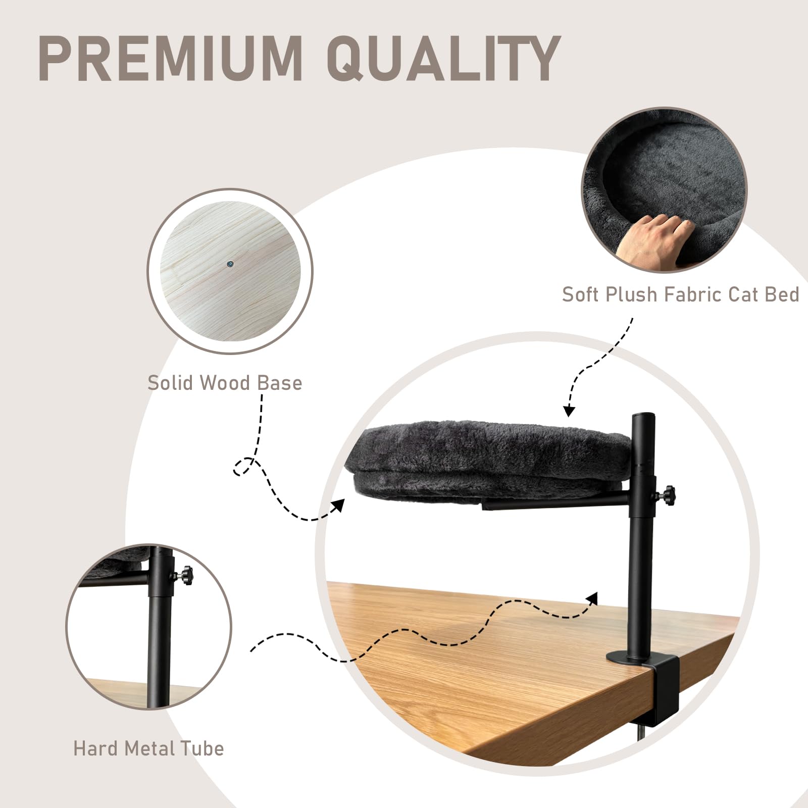 360° Rotating Adjustable Height Cat Bed for Desk - Cozy Pet Nest with Mat for Indoor Cats Under 25 lbs - Perfect for Office, Study & Home Workspace Comfort