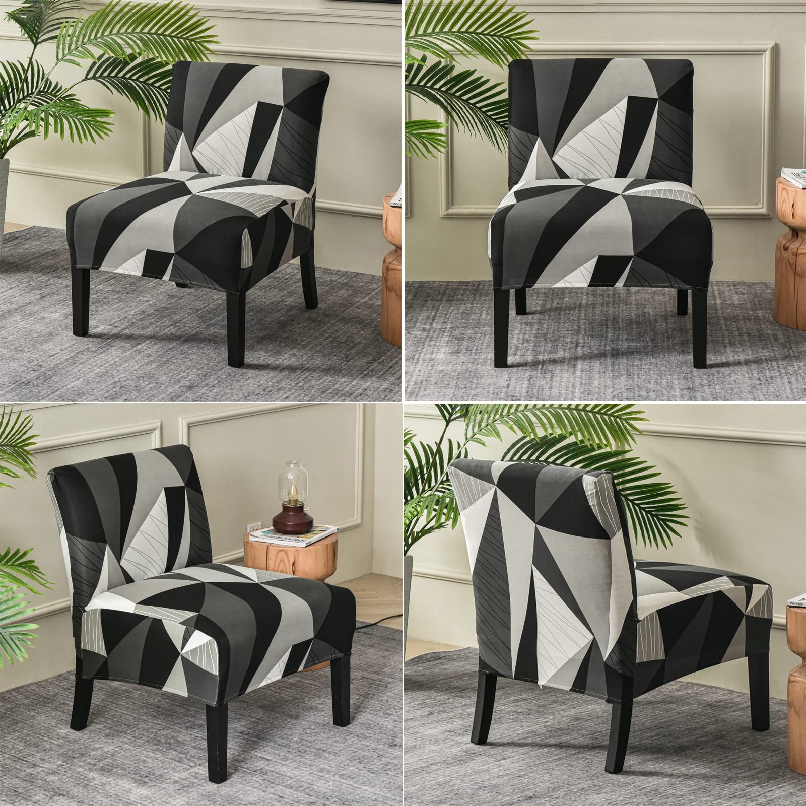 2-Piece Printed Armless Chair Slipcovers - Washable Removable Accent Chair Covers for Living Room, Dining Room & Hotel Decor - Stylish Home & Office Furniture Protection
