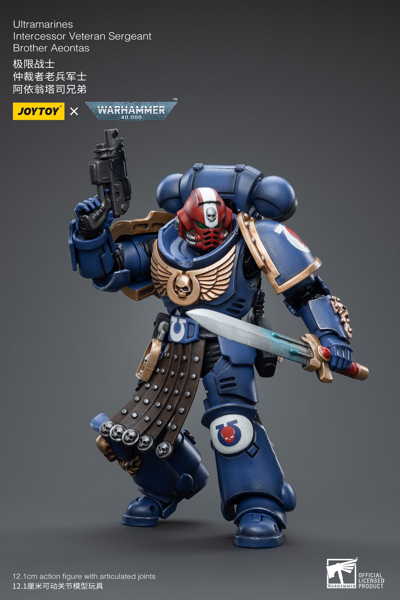 1/18 JOYTOY Warhammer 40K Ultramarines Intercessor Veteran Sergeant Brother Aeontas Action Figure - Collectible Miniature for Tabletop Gaming & Display