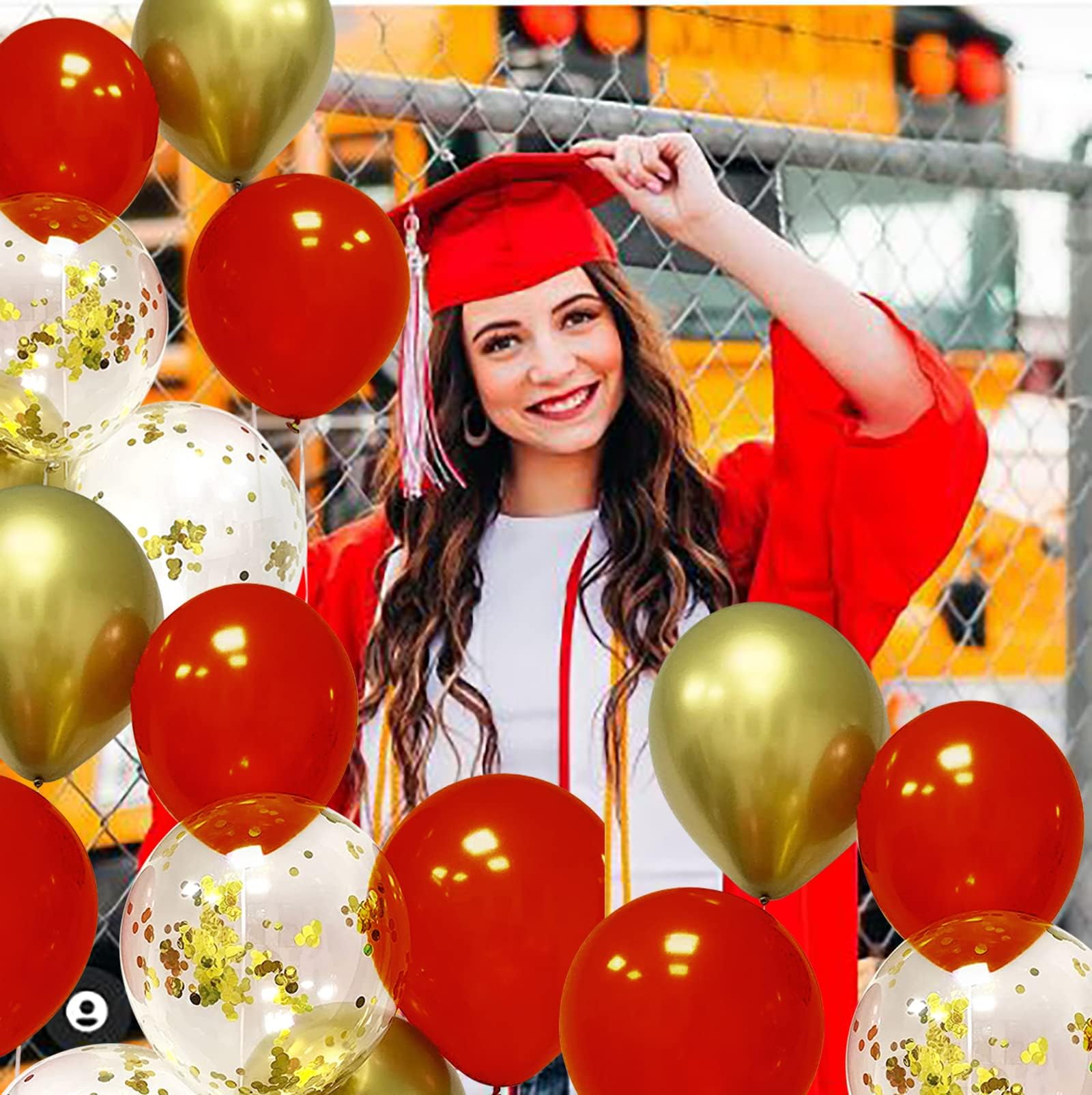 2025 Graduation Party Decorations - 30pcs Red & Gold Balloons for USC Graduation, Birthday, Christmas & Picnic Celebrations - Elegant Graduation Decor for Home & School Events