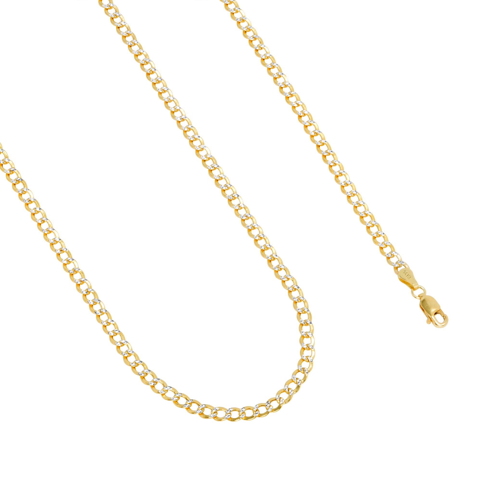 14K Real Yellow Gold Cuban Curb Link Bracelet 3.5mm Diamond Cut Pave Chain (7