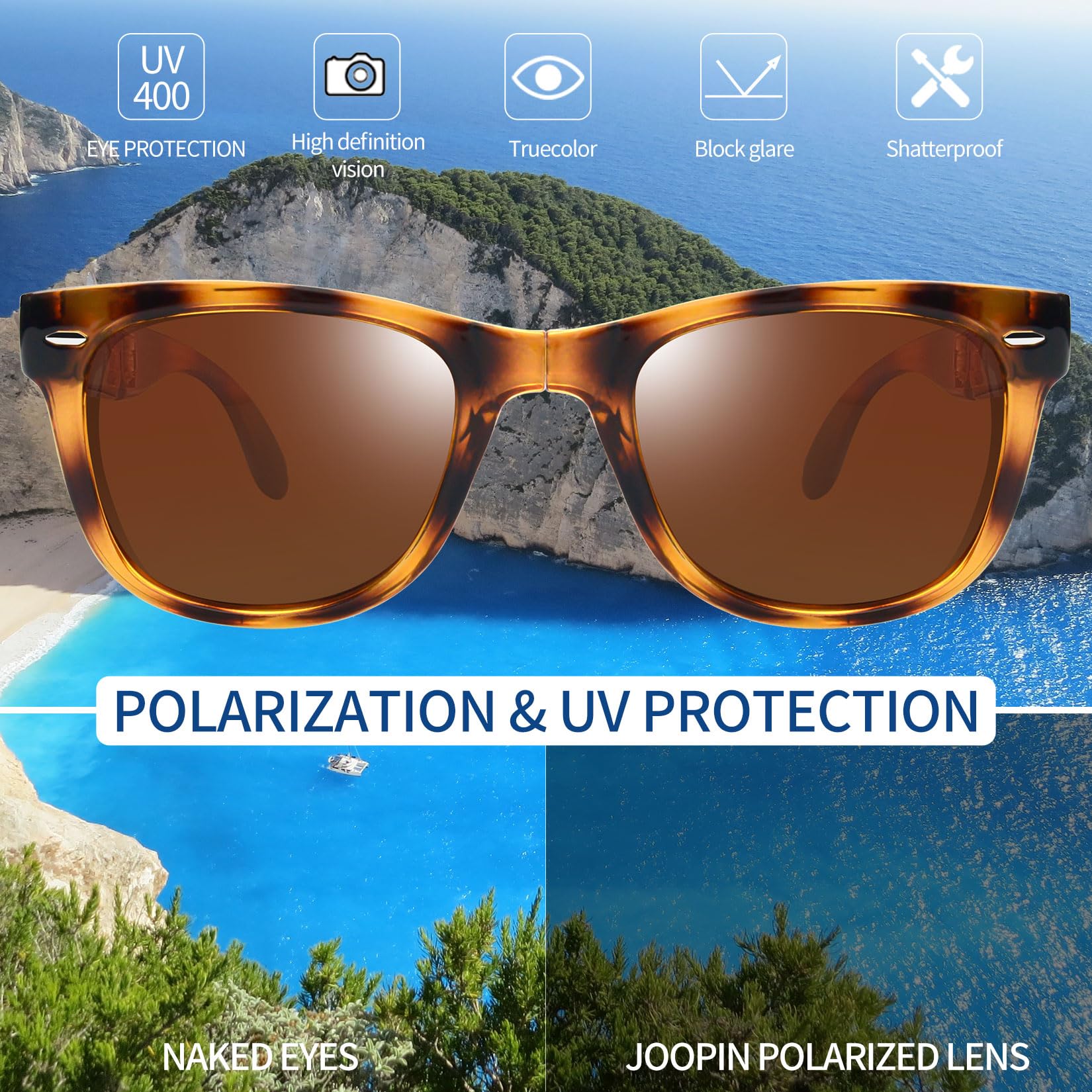 Joopin Square Polarized Sunglasses for Men & Women - 100% UV Protection, Trendy Designer Shades for Outdoor Activities, Driving & Fashion