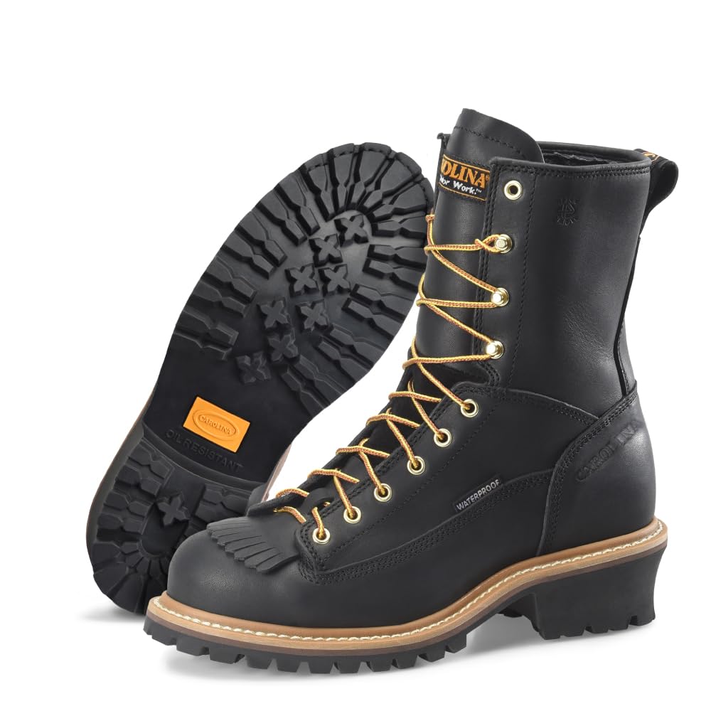 Men's Carolina Spruce 8-Inch Waterproof Steel Toe Work Boots - Leather Upper, Cushioned Footbed, Oil & Slip Resistant Outsole, EH Rated - Ideal for Construction, Logging & Outdoor Work