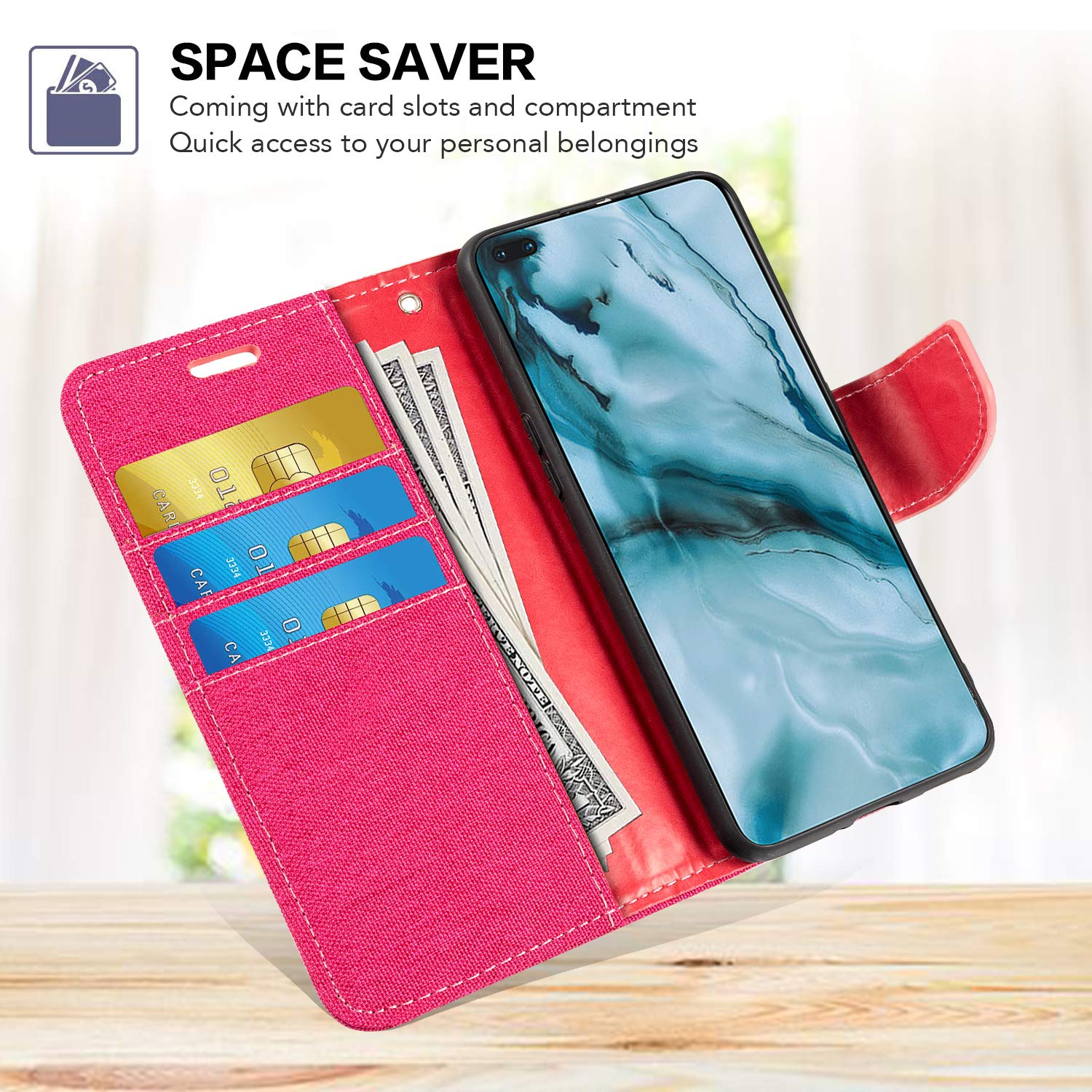 TCL 10 SE Phone Case - Premium Oxford Leather Wallet Cover with Soft TPU Back & Magnetic Closure | Perfect for Everyday Use, Travel & Business (Rose Gold)