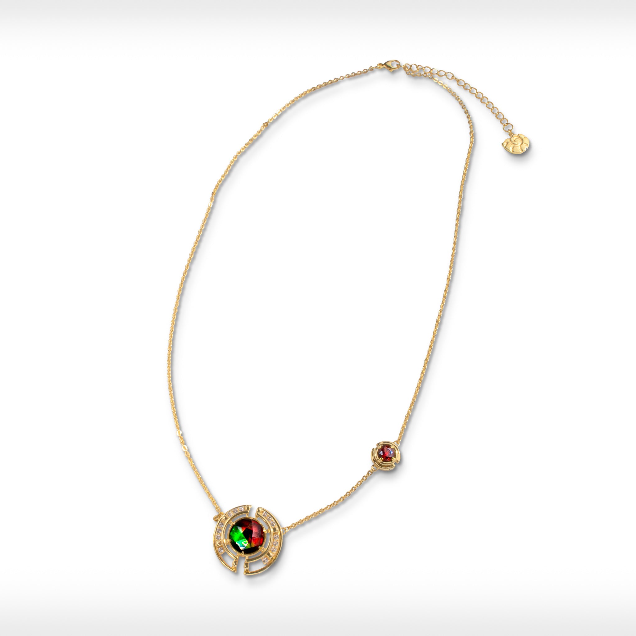18K Gold Vermeil Ammolite Necklace with Garnet & White Topaz - Elegant Prosperity Jewelry for Women, Gift for Birthday, Anniversary & Special Occasions