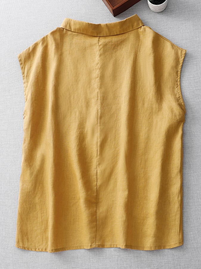Lovevop Women's Cotton Loose Fit Lapel Drop Shoulder Sleeveless Blouse - Casual Summer Tops for Beach, Vacation & Everyday Wear